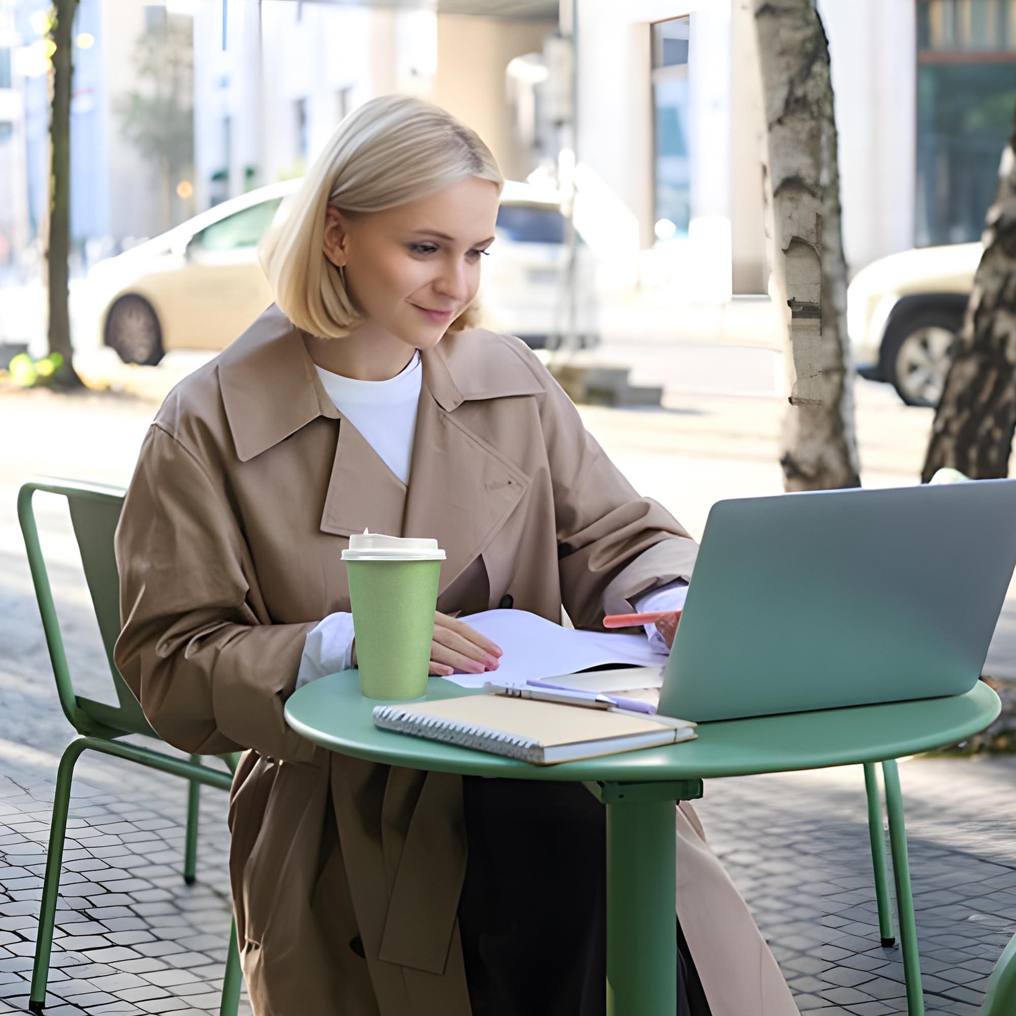 Purhapfre 80 Pcs 12 oz Sage Green Paper Cups Disposable Coffee Cups with Lids Green Gradient Paper Cup Baby Shower Cups Green Solo Cups for Hot and Cold Beverage Water Juice Coffee Tea Party Wedding Supplies