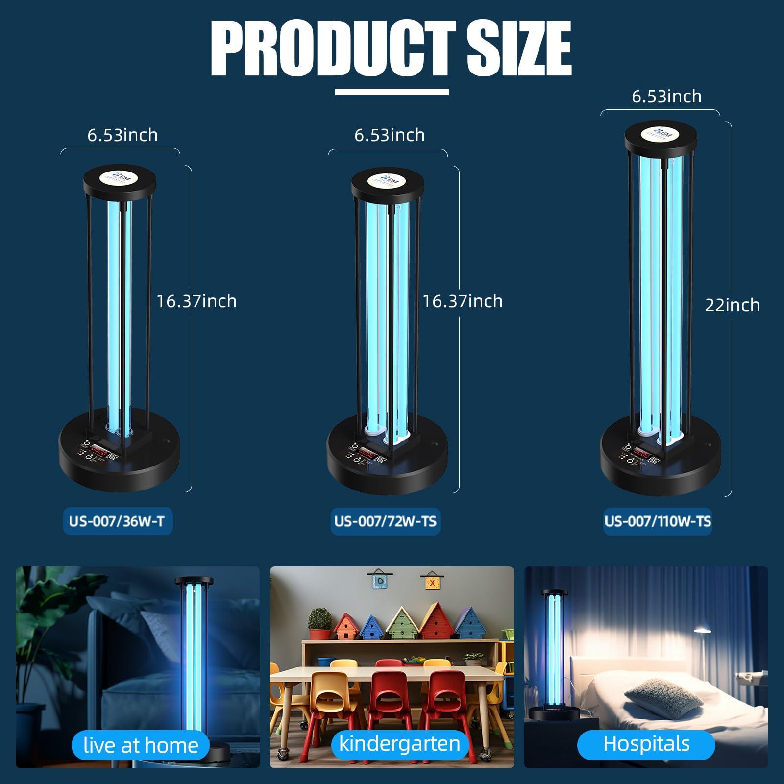 LNBEI Ultraviolet Germicidal Lamp, 72w UV+Ozone Light for Whole Room, 99.99% Sanitization Rate, Three-Step Timing Remote Control, Blue Light,for Home/Office/School
