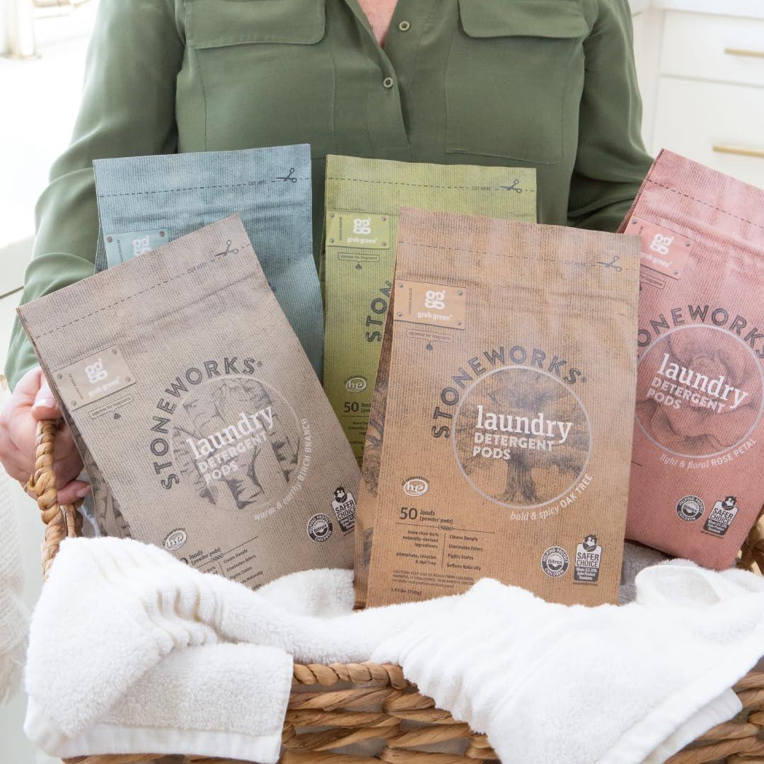 Grab Green Grab Green Stoneworks Laundry Detergent Pods, 100 Count, Rose Petal Scent, Plant and Mineral Based, Cleans Deeply, Eliminates Odors, Fights Stains, So