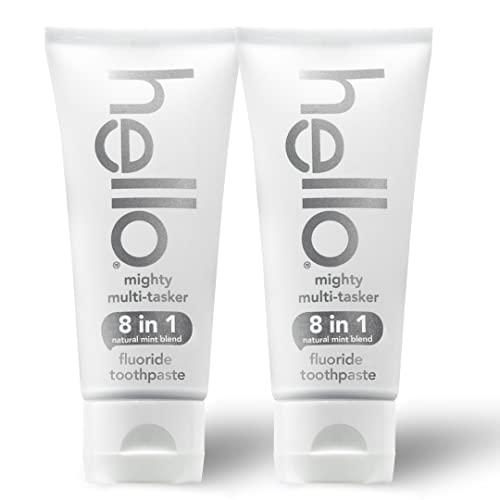 hello hello Mighty Multitasker Fluoride Toothpaste, 8-in-1 Toothpaste with Minty Flavor & Activated Charcoal Epic Whitening Fluoride Free Toothpaste, Fresh Mint + Coconut Oil, Vegan & SLS Free