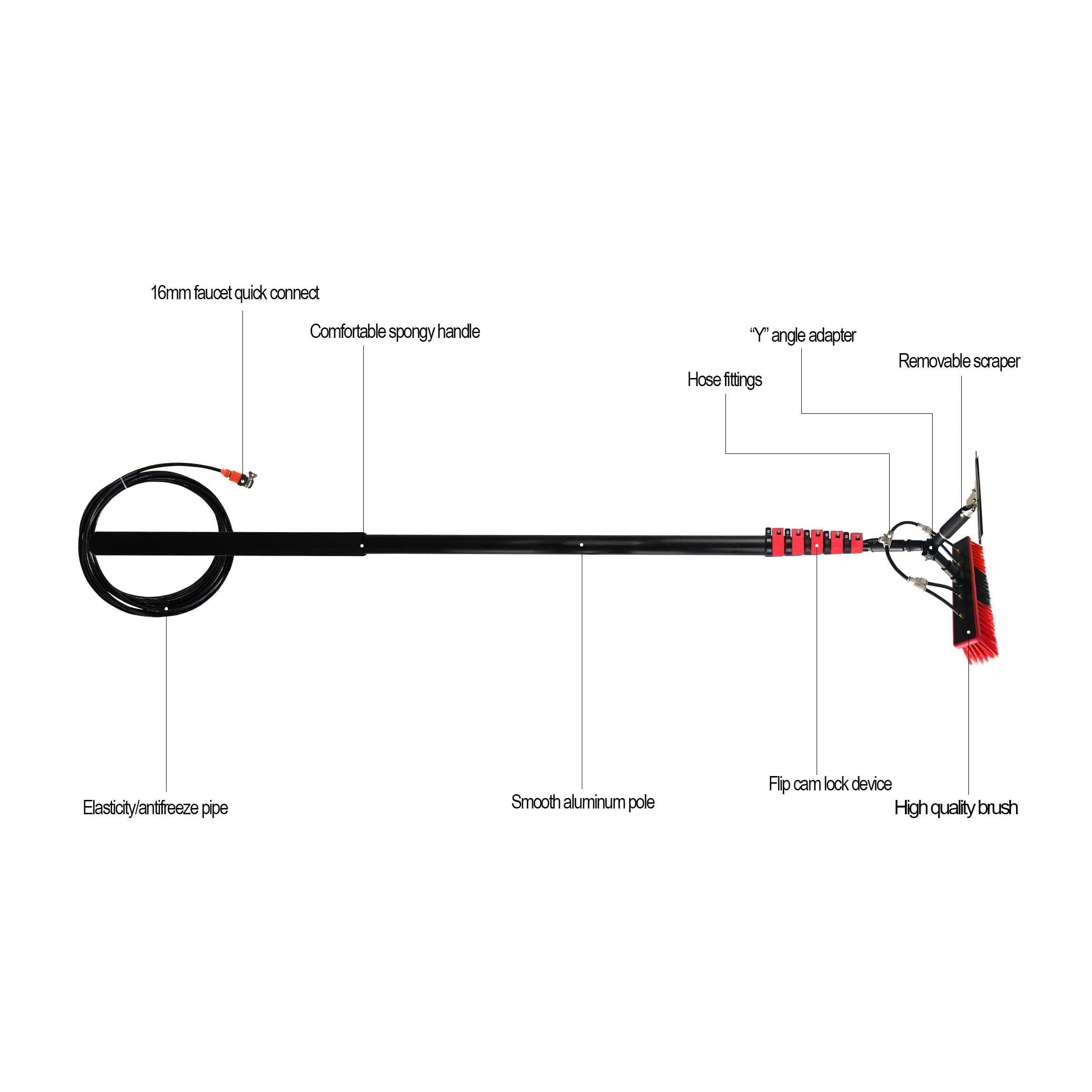 HENLOS HENLOS Waterfed Telescopic Pole Window Cleaning | 30Cm Brush Head & Squeegee | Aluminum Alloy 3.6M -10.8M Telescopic Rod Extension Washing Brush,3.6 M/11.8 Ft/5.4 M/17.7 Ft