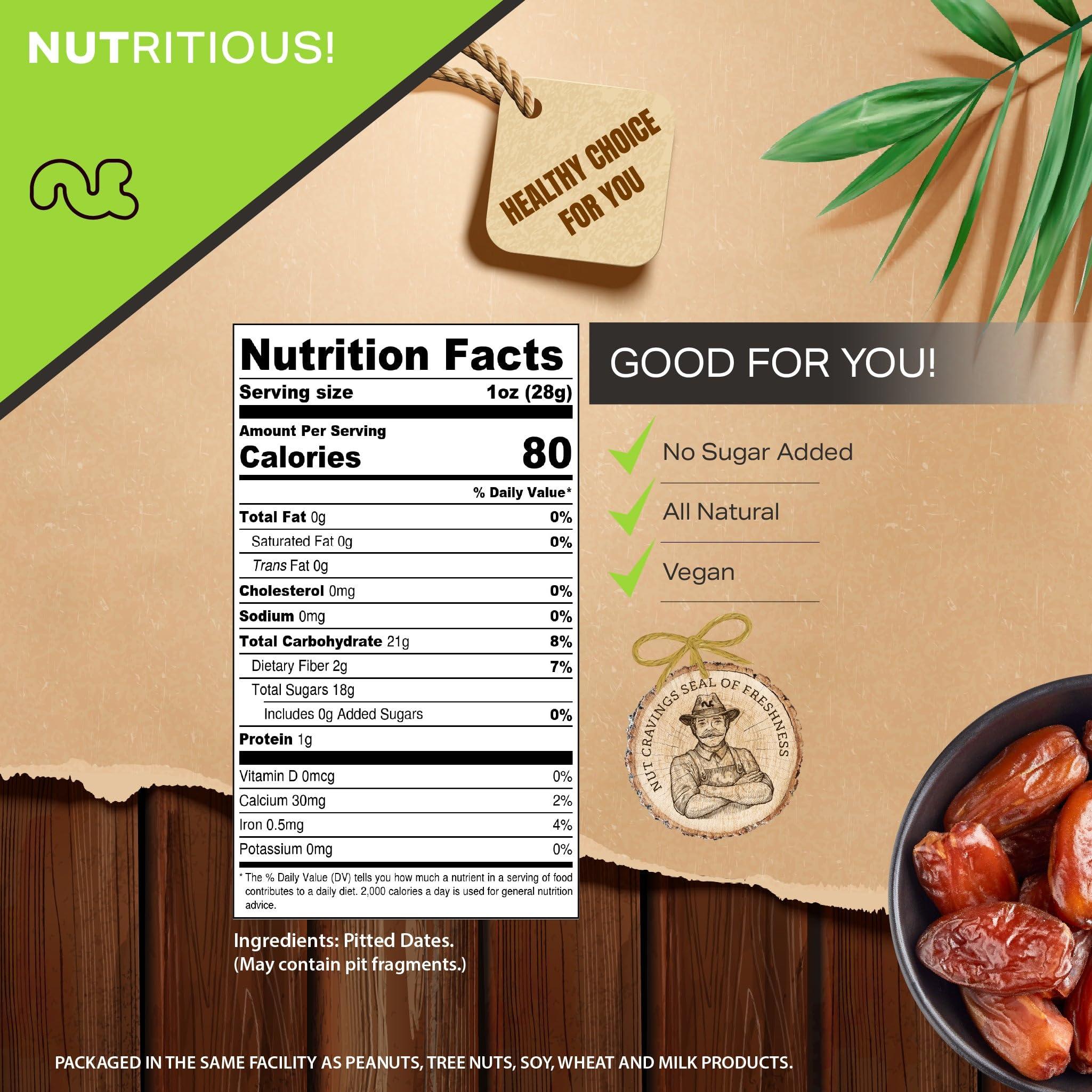 Nut Cravings NUT CRAVINGS Dry Fruits - Sun Dried Jumbo Medjool Dates, No Sugar Added (16oz - 1 LB) Packed Fresh in Resealable Bag - Sweet Snack, Healthy Food, All Natural, Vegan, Kosher Certified