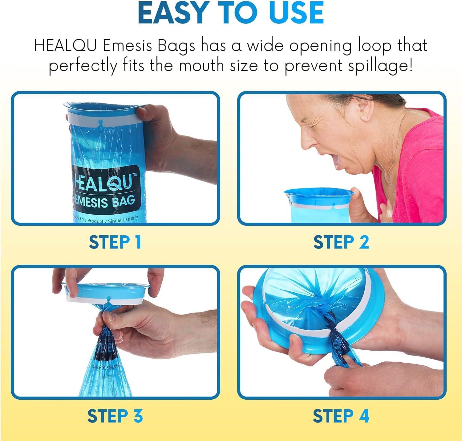 Healqu Healqu Hospital Vomit Bags - 60 Pack 1000ml Car Throw Up Bag - for Airsick Travel & Motion Sickness - Leak Resistant Medical Grade Puke Bag - Disposable Barf Bags Throw Up, Nausea