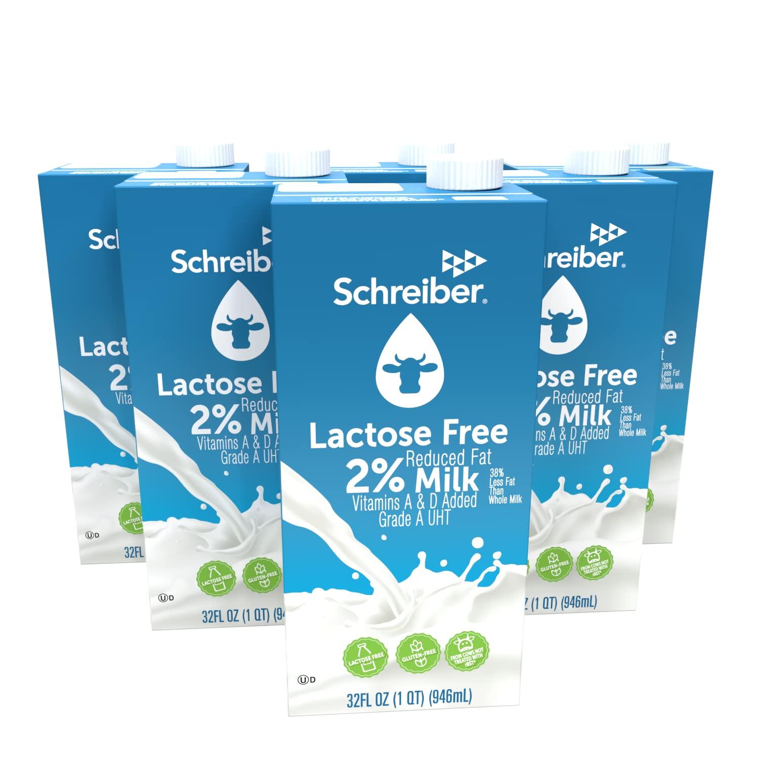SCHREIBER Schreiber 2% Lactose Free, Shelf Stable Milk, Low Fat with Vitamin A & D, 32 oz (6 Pack)