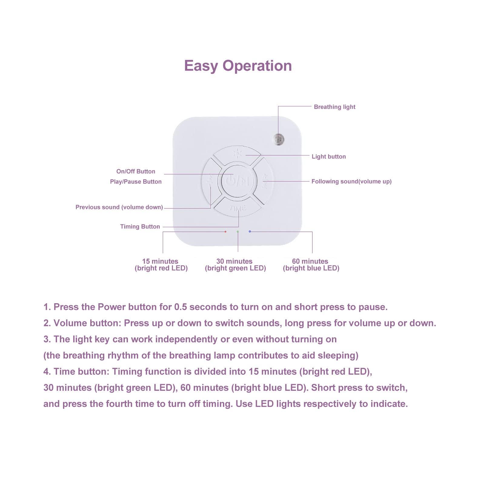 Luqeeg White Noise Sound Machine, Portable Lullaby Sound Machine Sleep Soother with Smart Timing, Volume Control, 9 Soothing Sounds, Sleep Machine for Adults Babies Lullaby Travel Home