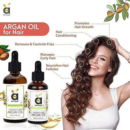 anveya Anveya Moroccan Argan Oil, Cold Pressed & Certified Organic, 100ml (for Hair, Skin & Anti-Ageing Face Care)