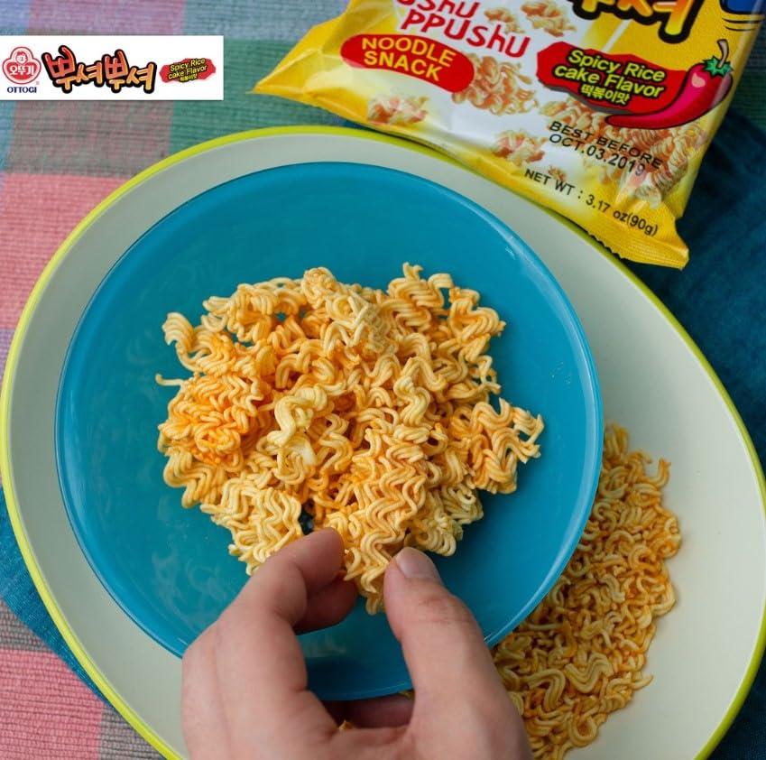 Ottogi OTTOGI PPUSHU PPUSHU Crush to Eat Noodle Snack - 2 of each Bbq, Bulgogi, Grilled Chicken, Spicy Rice Cake Flavors Variety Pack (90g) - 8 Pack