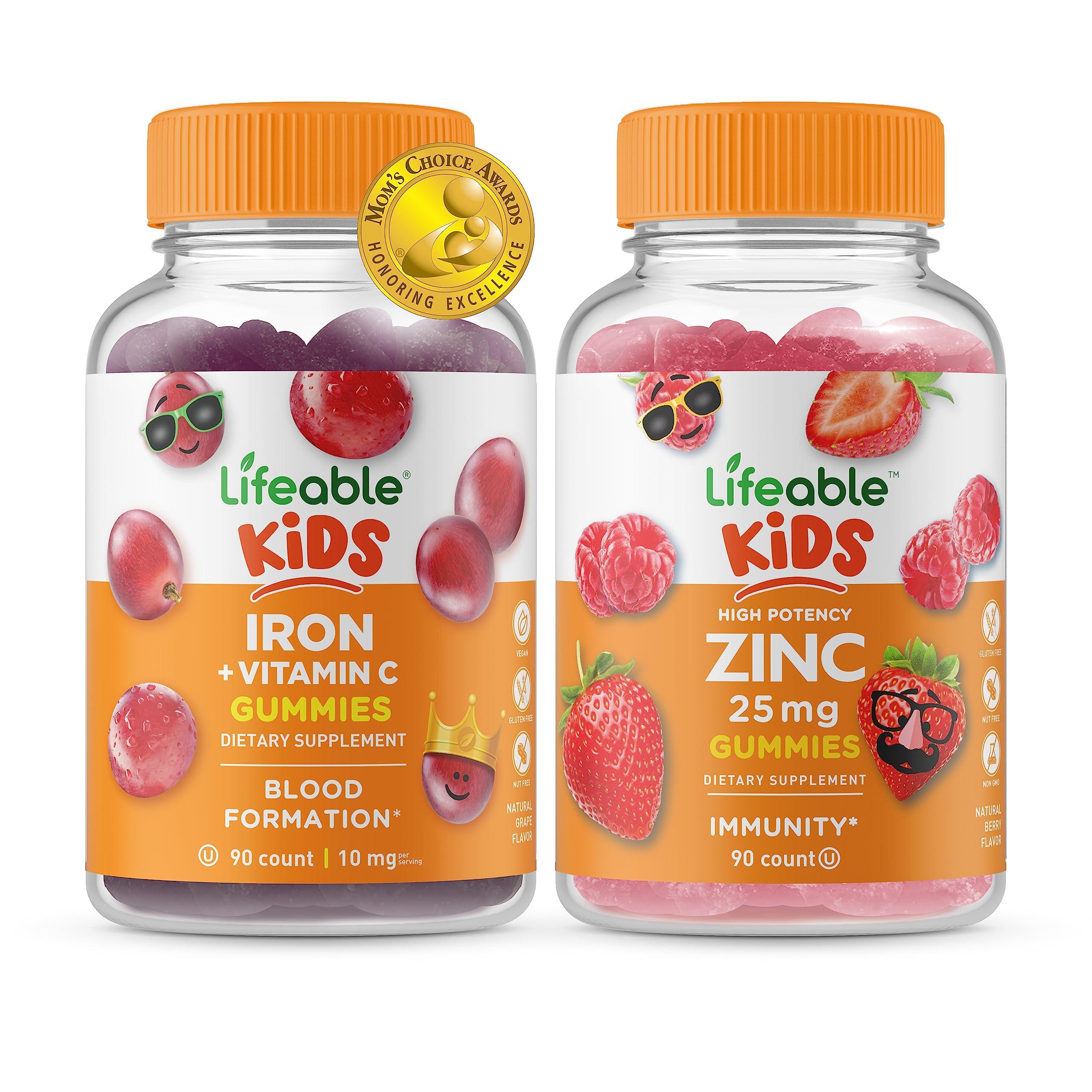 Lifeable Lifeable Iron & Vitamin C Kids + Zinc 25mg Kids, Gummies Bundle - Great Tasting, Vitamin Supplement, Gluten Free, GMO Free, Chewable Gummy