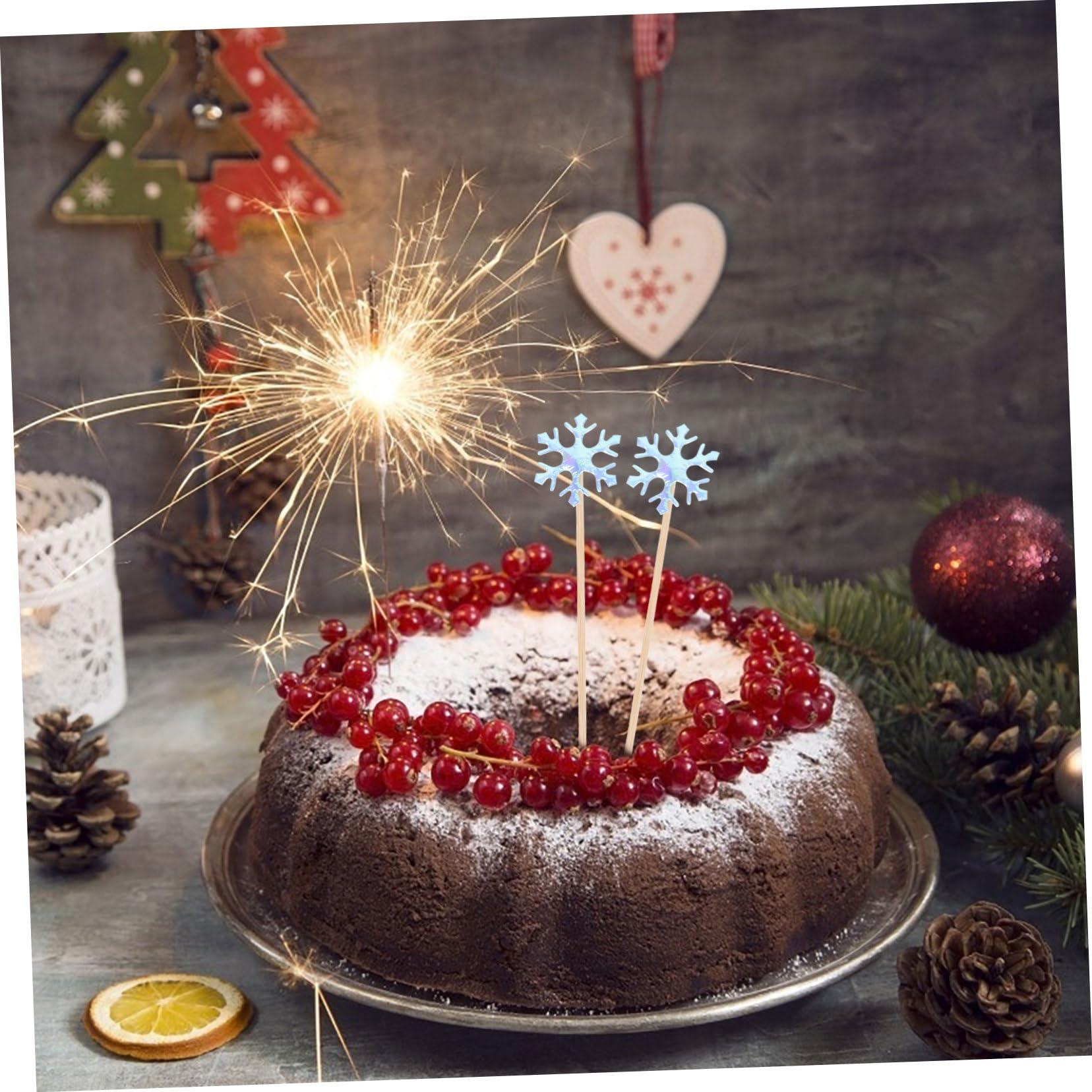 Totority Totority 100 Pcs Cake Insert Holiday Cake Decorations Food Topper Pick Birthday Cupcake Toppers Snowflake Cake Pick Christmas Baking Supplies Winter Merry Christmas Birthday Cake Wood