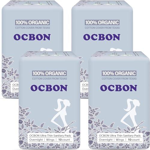 OCBON OCBON Ultra Thin Sanitary Pads Overnight - 100% Organic Texan Cotton Cover with Wings (35cm, 40 Counts)