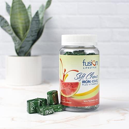 Fusion Lifestyle Fusion Lifestyle Iron Supplement for Women and Men, Watermelon Flavored Iron Soft Chew Plus Vitamin C for Iron Deficiency and Anemia, 1 Month Supply, 30 Count