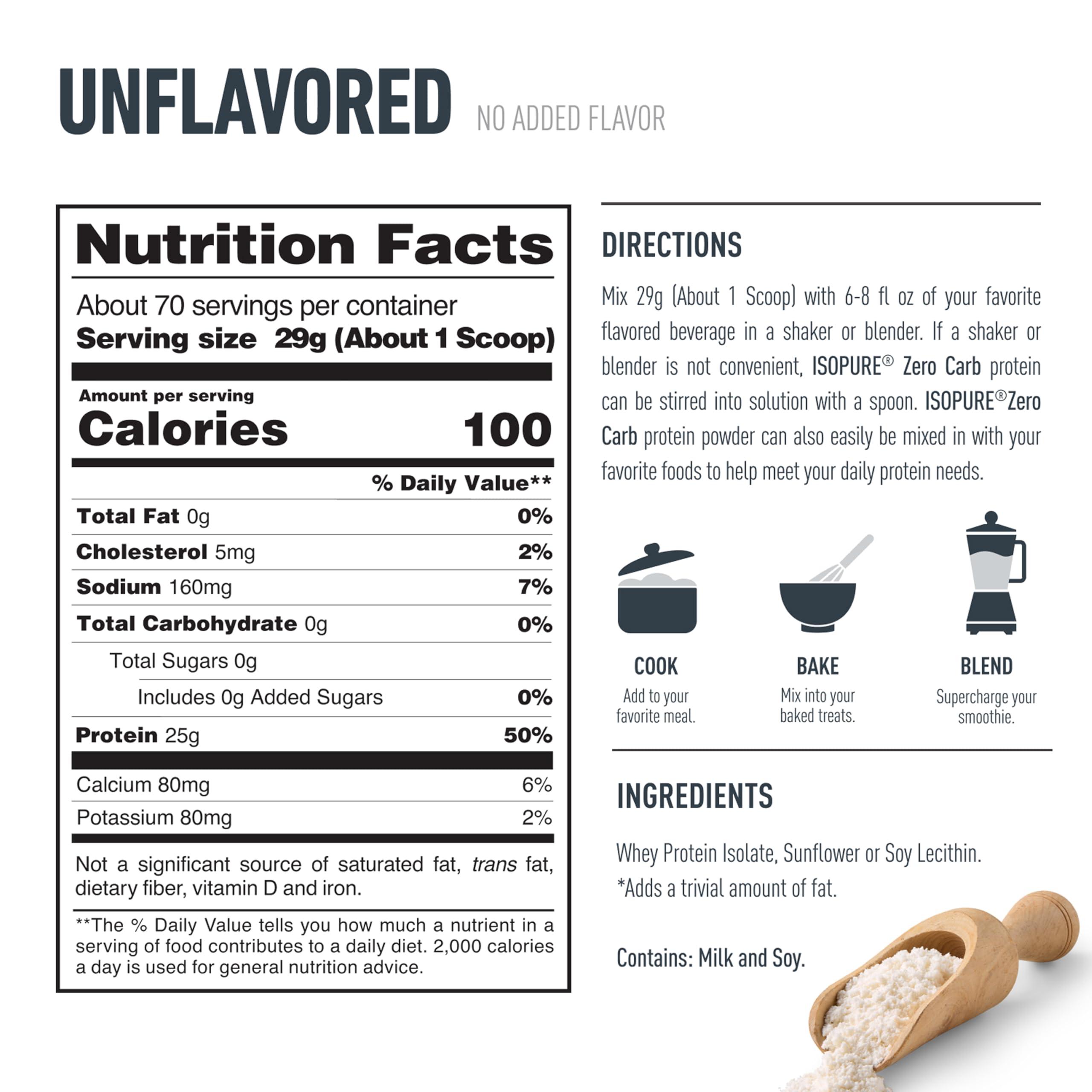 Isopure Isopure Zero Carb 100% Pure Whey Isolate Protein Powder, Lactose Free, Gluten Free, with Vitamins, Unflavored, 25g Protein Per Serving, 4.5 Lbs, 50 Servings
