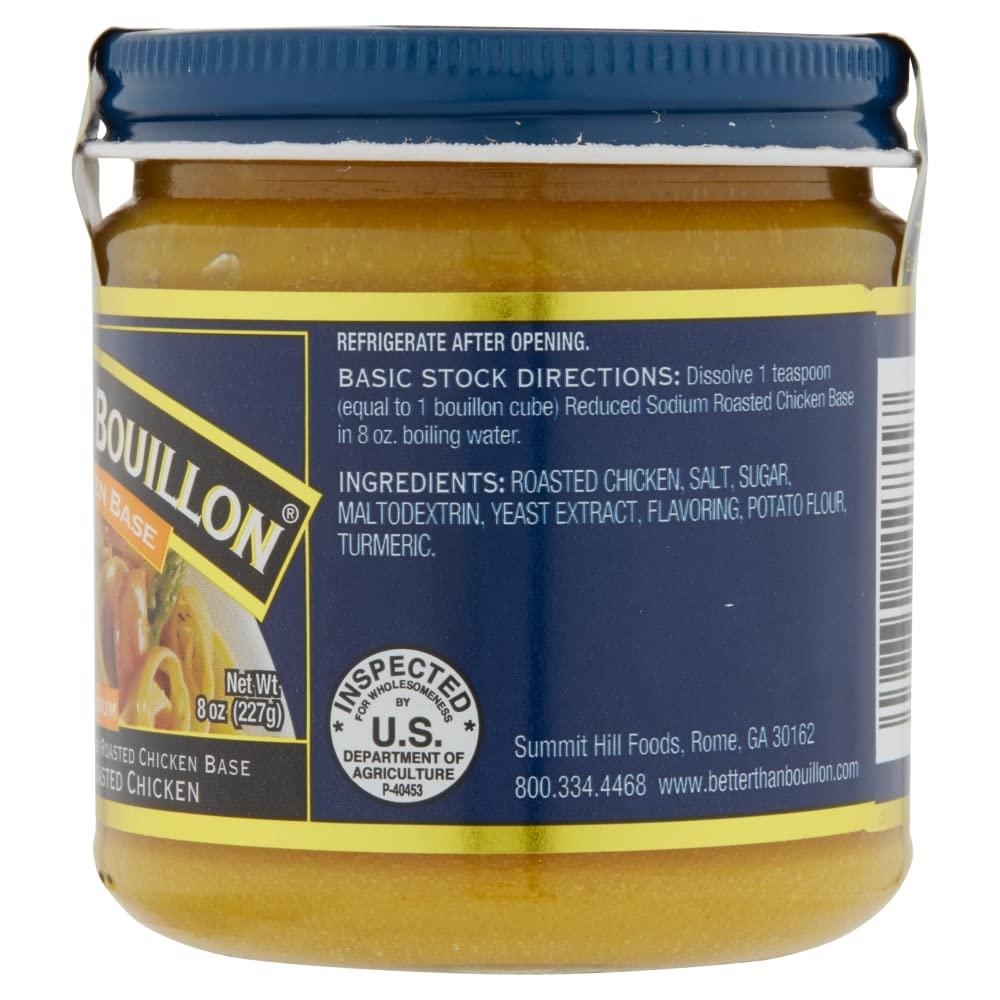 Better Than Bouillon Better Than Bouillon Reduced Sodium Roasted Chicken Base, Made with Seasoned Roasted Chicken & Less Sodium, 38 Servings Per Jar 8 Ounce (Pack of 4)