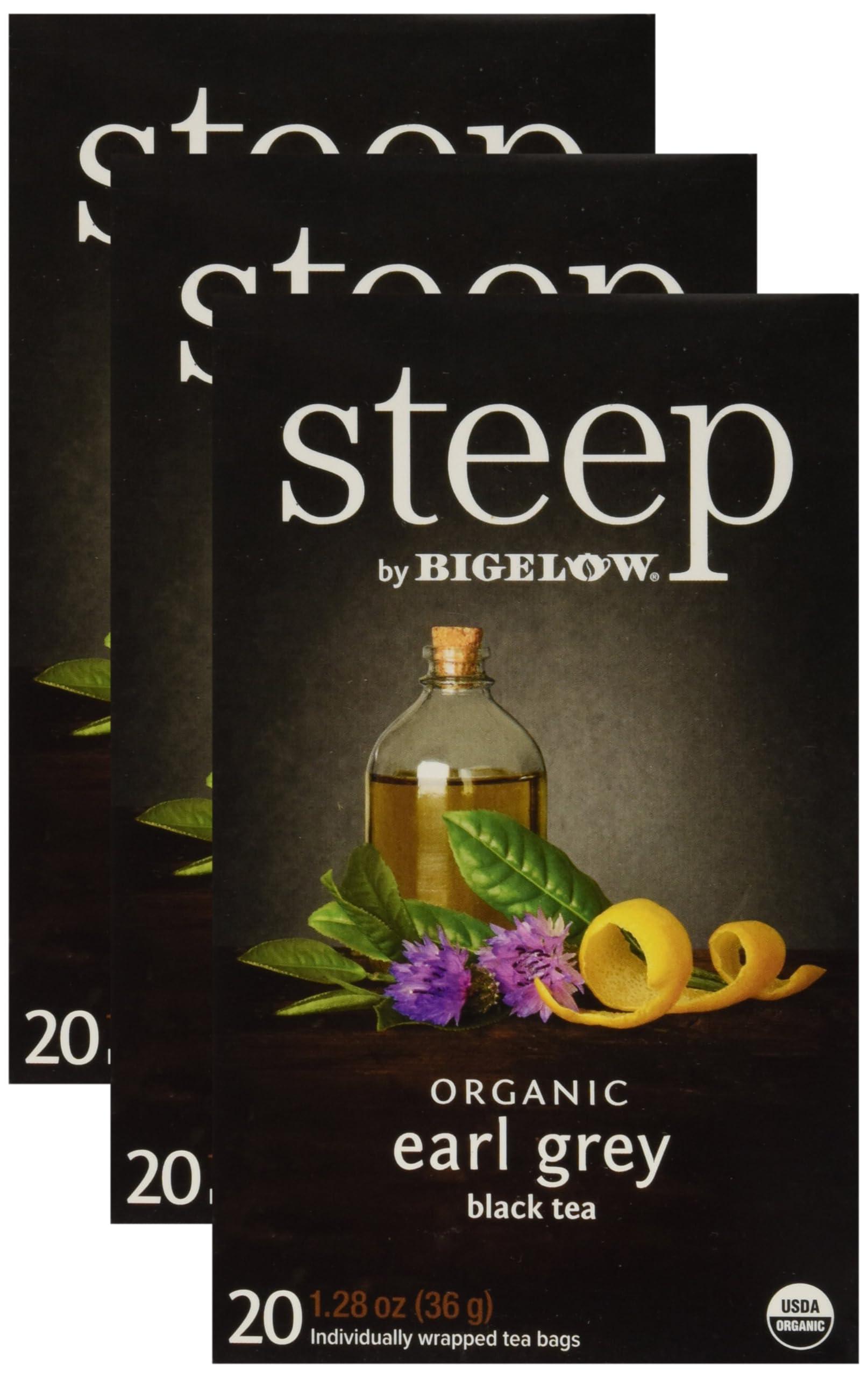 Bigelow Tea steep by Bigelow Organic Earl Grey Black Tea Bags, 20 Count Box Caffeinated Black Tea (Pack of 3)