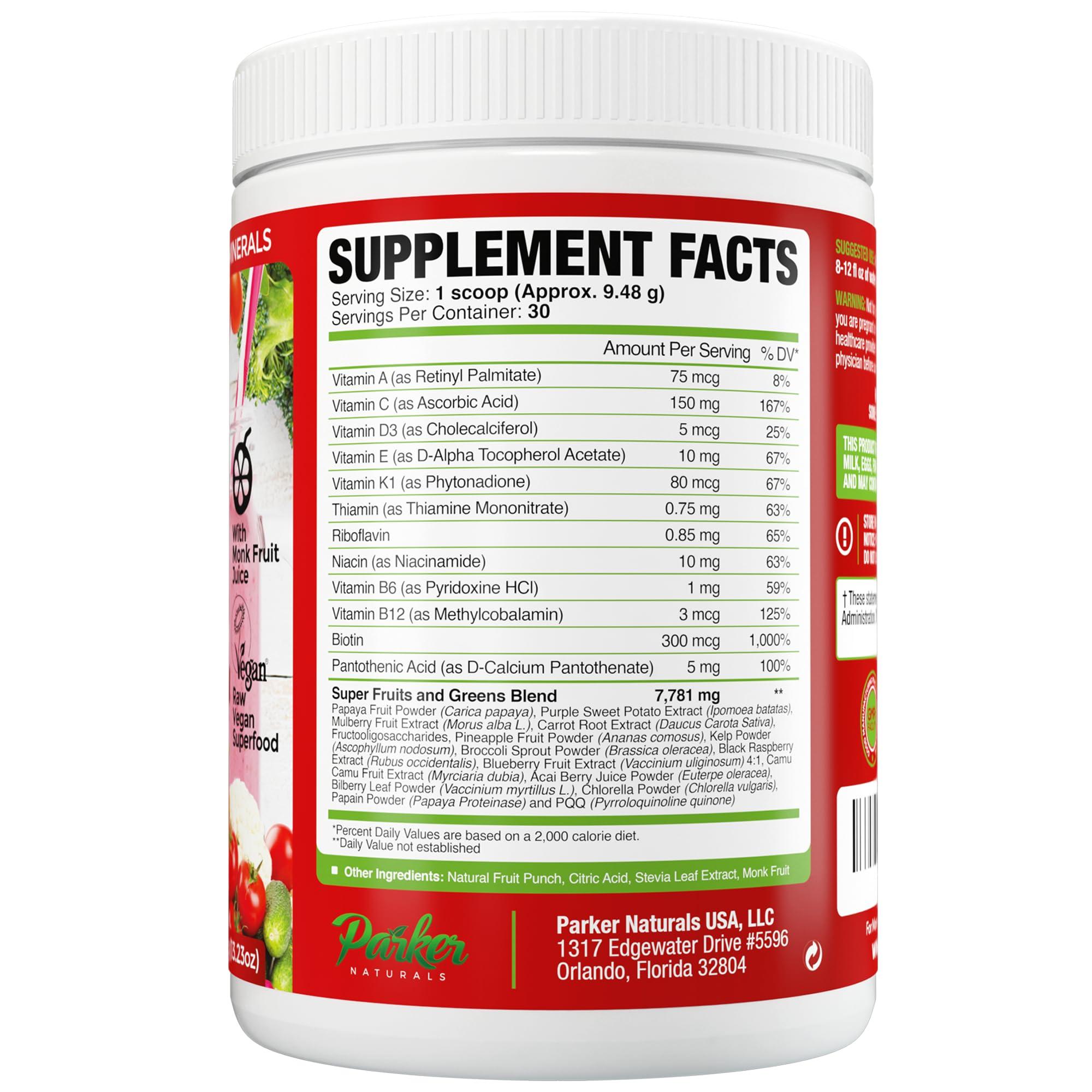 Parker Naturals Parker Naturals Superfood Reds Powder, Monk Fruit Flavored Organic Antioxidant, Concentrated Greens and Reds Superfood Powder, Vegan Berry, 30 Servings