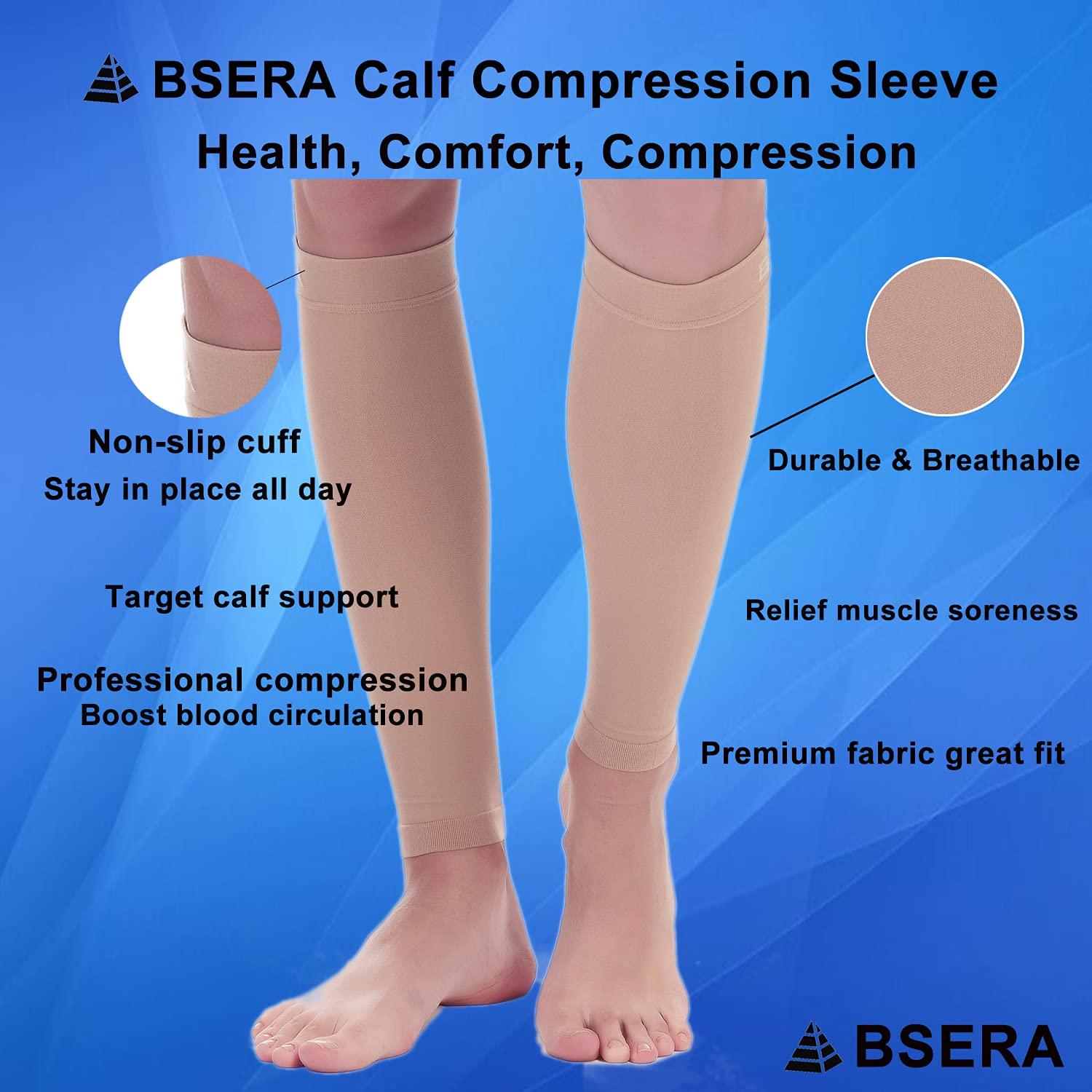 BSERA BSERA Calf Compression Sleeve Women, 2 Pairs 20-30mmHg Footless Compression Socks Stockings for Calf Support, Circulation, Swelling, Shin Splints, Varicose Veins, Recovery