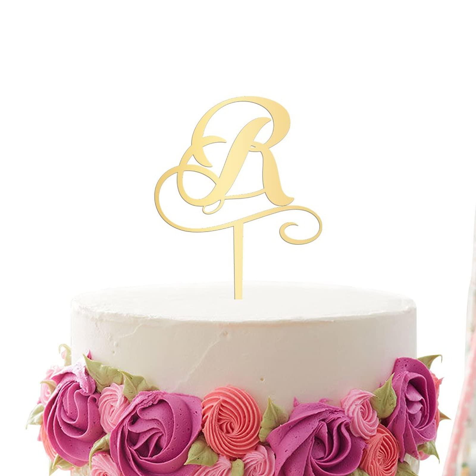 Vinisong Vinisong Personalized Initials R Cake Topper Monogram Cake Topper Rustic Wedding Cake Topper Letter R Cake Topper Acrylic Gold Cake Decoration Birthday Party Decor Supplies