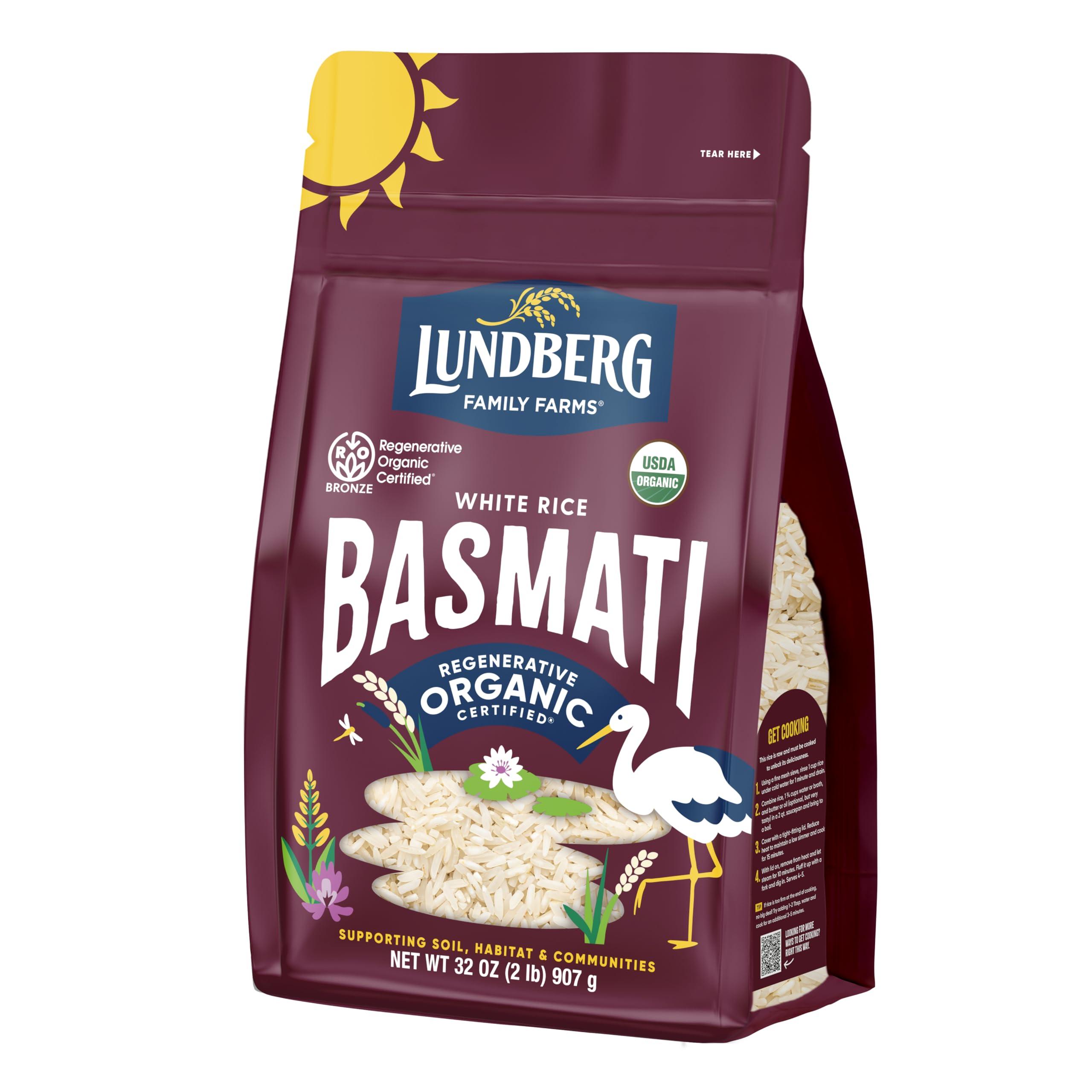 Lundberg Lundberg Basmati Rice, Organic Long Grain White Rice - Non-Sticky, Fluffy Aromatic Rice, Vegan Food, Healthy Meals, Gluten-Free Rice Grown in California, 32 Oz