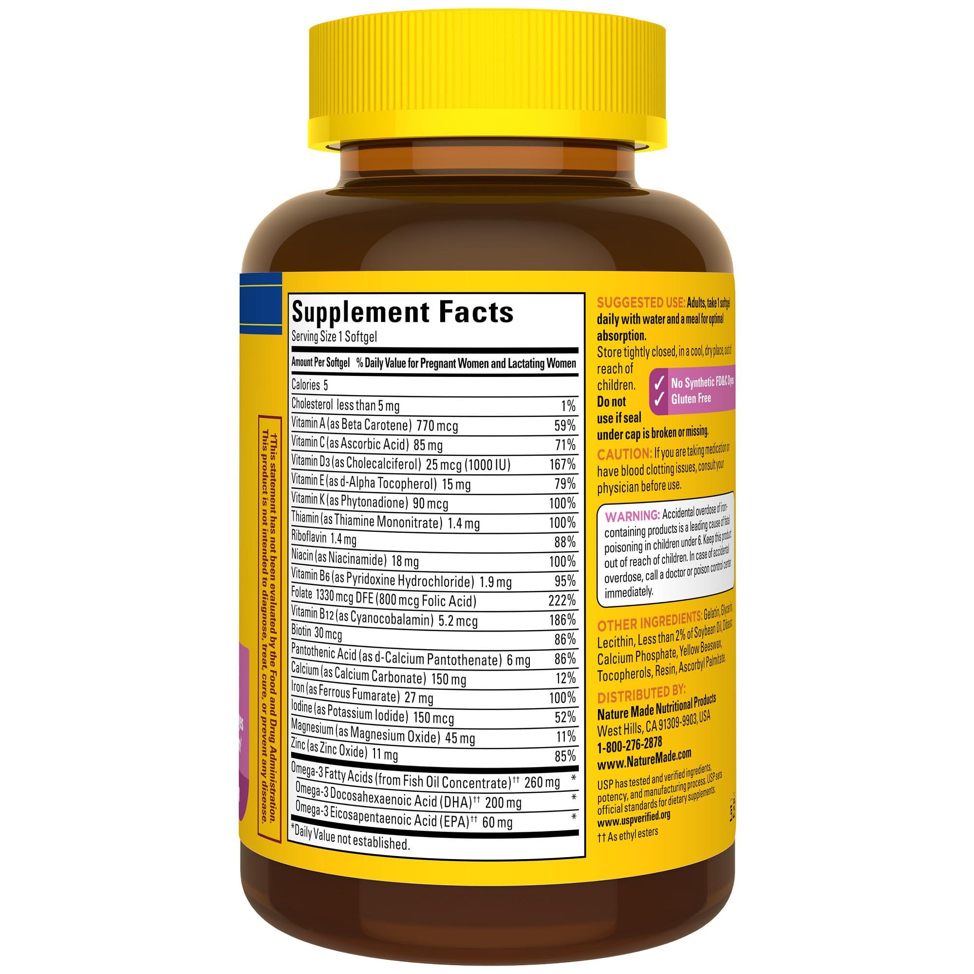 Nature Made Nature Made Prenatal with Folic Acid + DHA, Prenatal Vitamin and Mineral Supplement for Daily Nutritional Support, 110 Softgels, 110 Day Supply