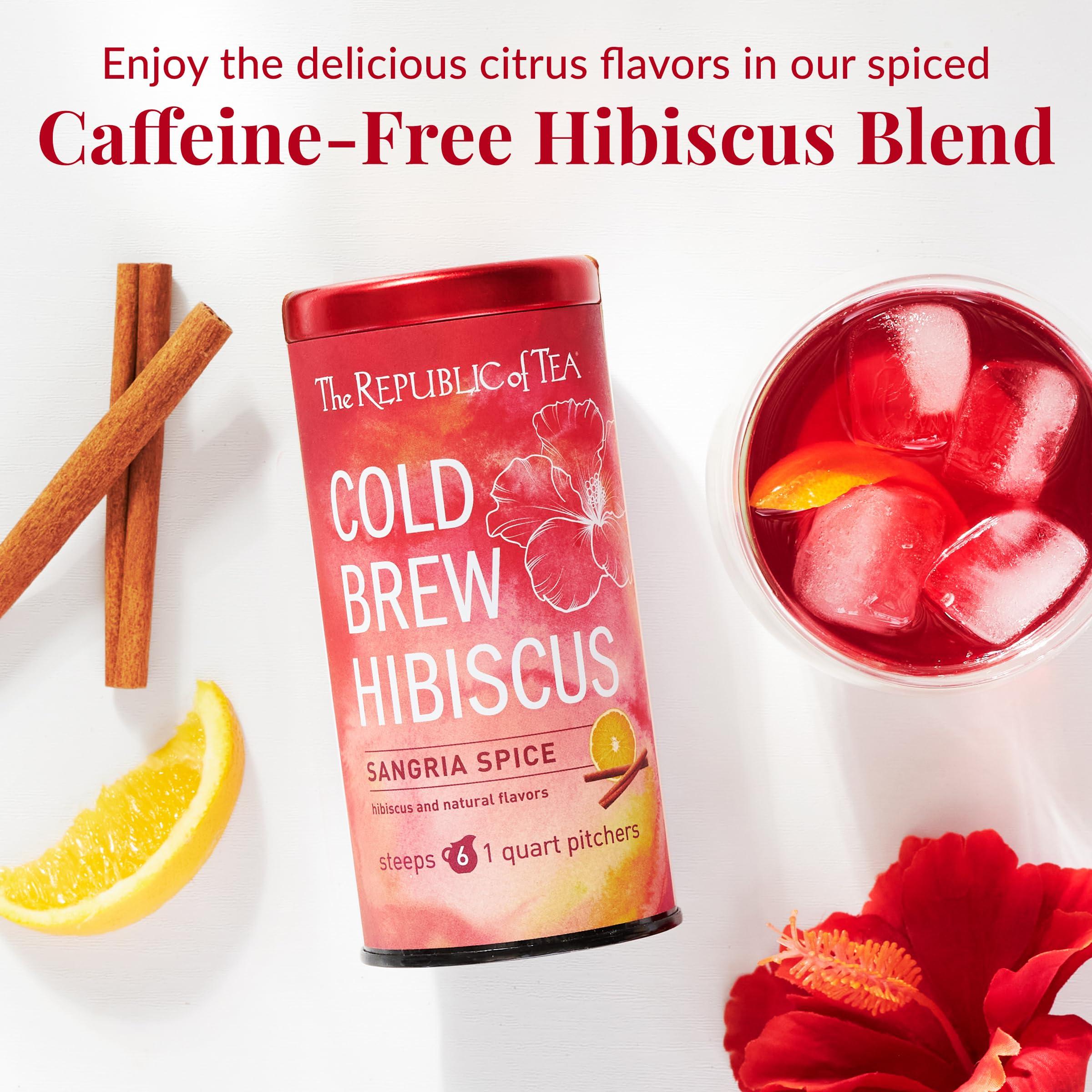 The Republic of Tea The Republic of Tea Cold Brew Hibiscus Sangria Spice Iced Tea, Large Herbal Iced Tea Pouches, Steeps Six One-Quart Pitchers