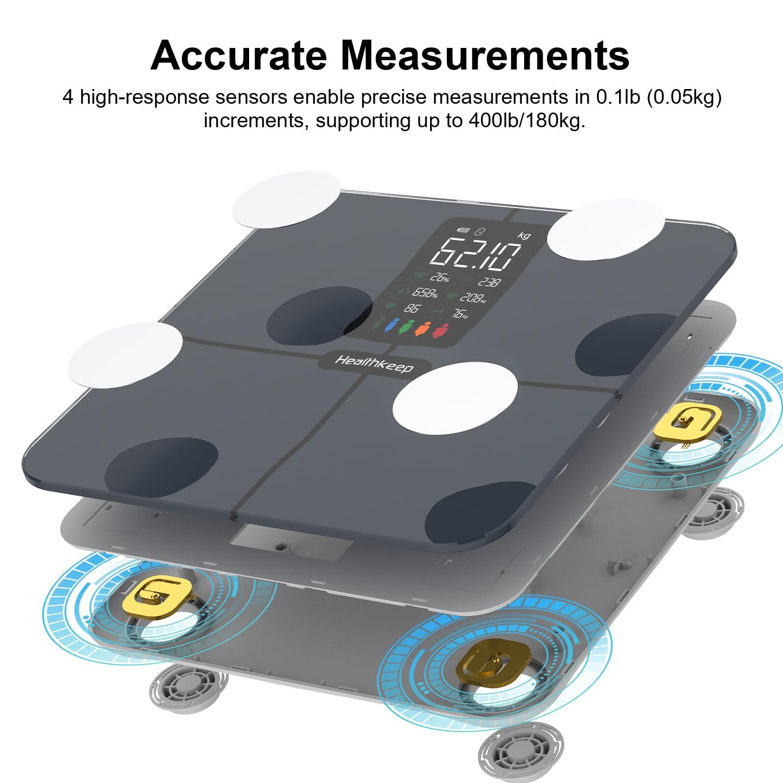 Healthkeep Digital Smart Body Weight Scale - Large Display Bathroom Fat Loss Scales High Accurate 15 Health Indicators Analyzer Fit Weighing Scale for BMI Heart Rate Home Gym Workout