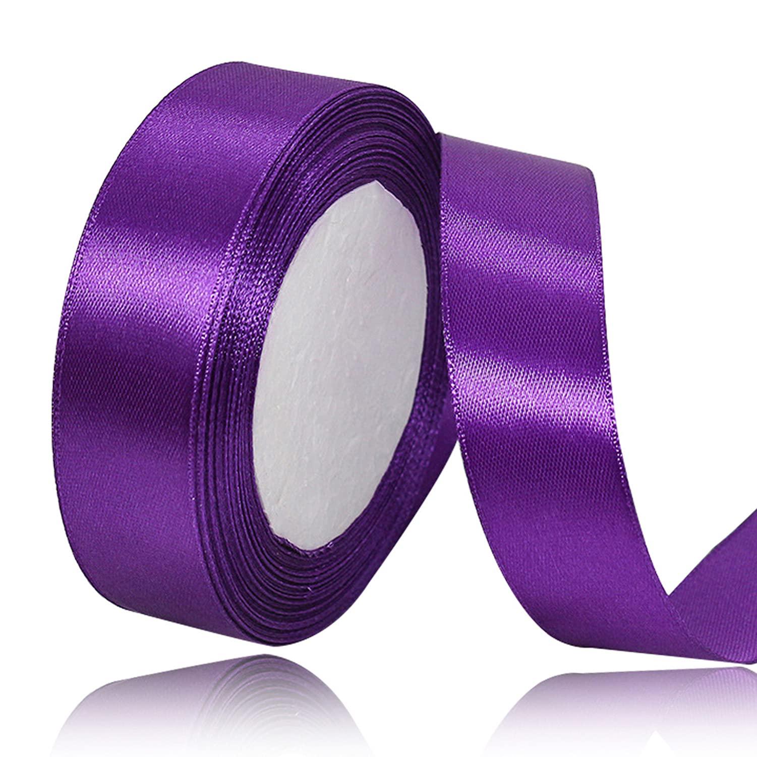 AHOMAME Purple Satin Ribbon 1 Inches x 25 Yards, Solid Color Fabric Ribbon for Gift Wrapping, Crafts, Hair Bows Making, Wreath, Wedding Party Decoration and Sewing Projects