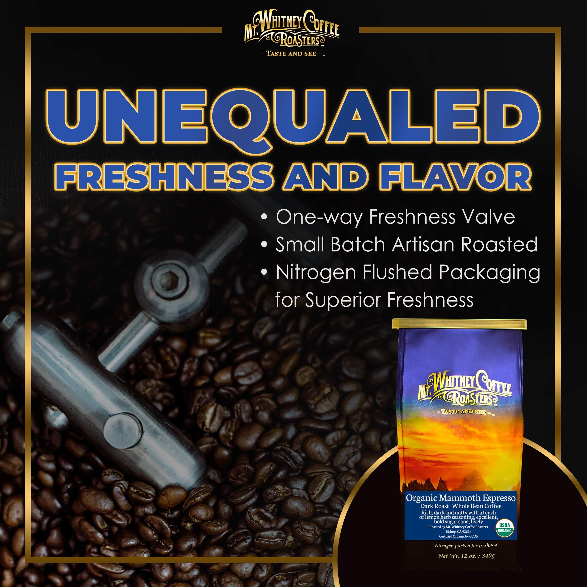 Mt. Whitney Coffee Roasters Mt. Whitney Organic Mammoth Espresso, Low Acid Coffee (Whole Bean, 12 Oz)