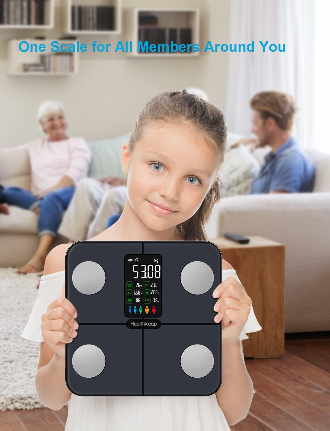 Healthkeep Digital Smart Body Weight Scale - Large Display Bathroom Fat Loss Scales High Accurate 15 Health Indicators Analyzer Fit Weighing Scale for BMI Heart Rate Home Gym Workout