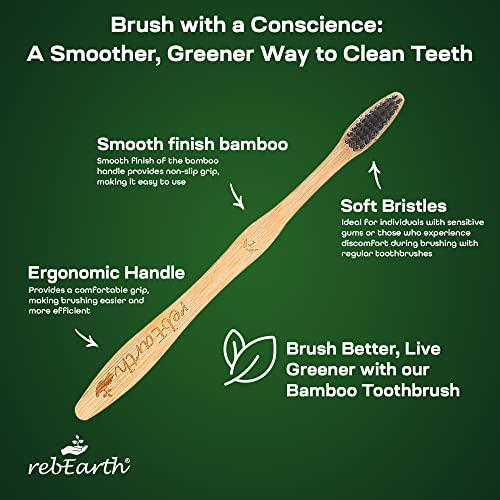 rebEarth Bamboo Aesthetic Toothbrush Wood Set of 4 | Ultra Soft Bristles | Black Charcoal Infused | American Brand | Upgrade Hygiene & Reduce Waste | Brushes Teeth Care | Earth Friendly | Plant Based