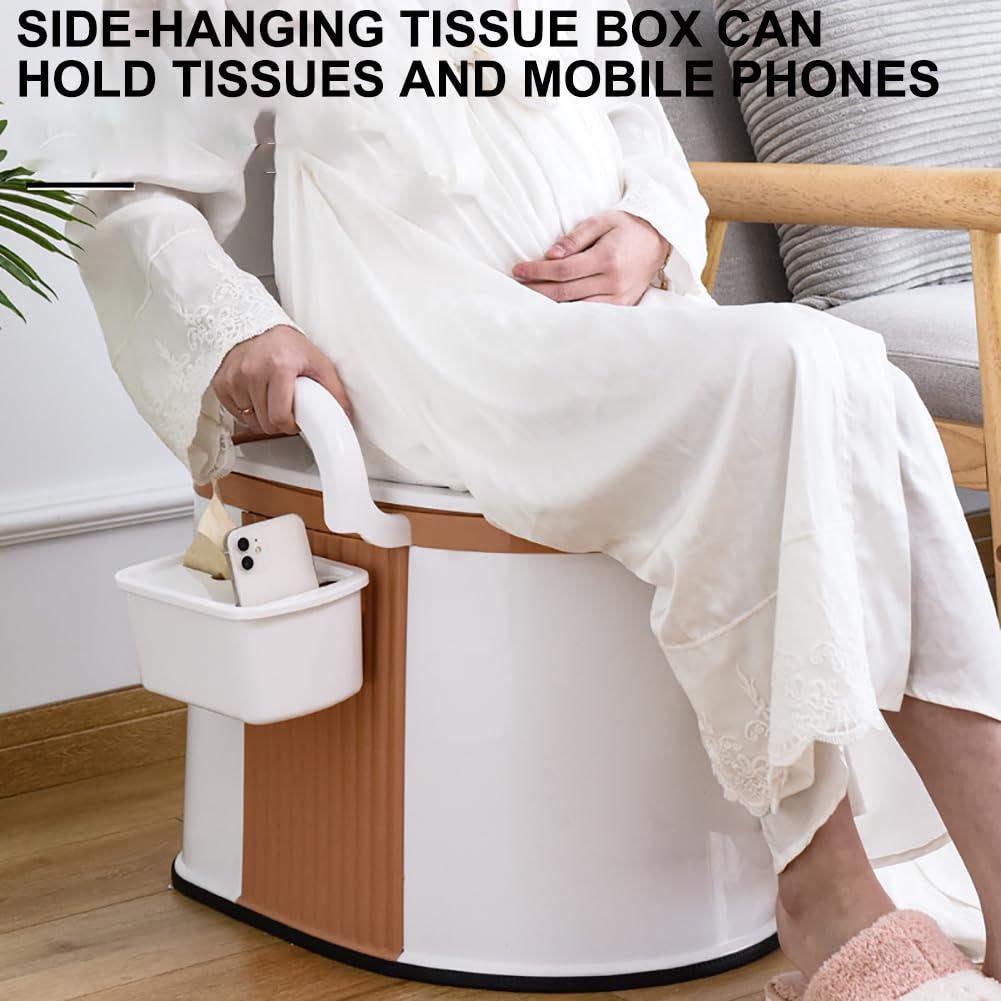 Sions Sions Movable Bedside Toilet, High Load-Bearing Toilet with Removable Armrests, Widened Mobile Toilet for Bathing, Portable Toilet with Tissue Box,Brown