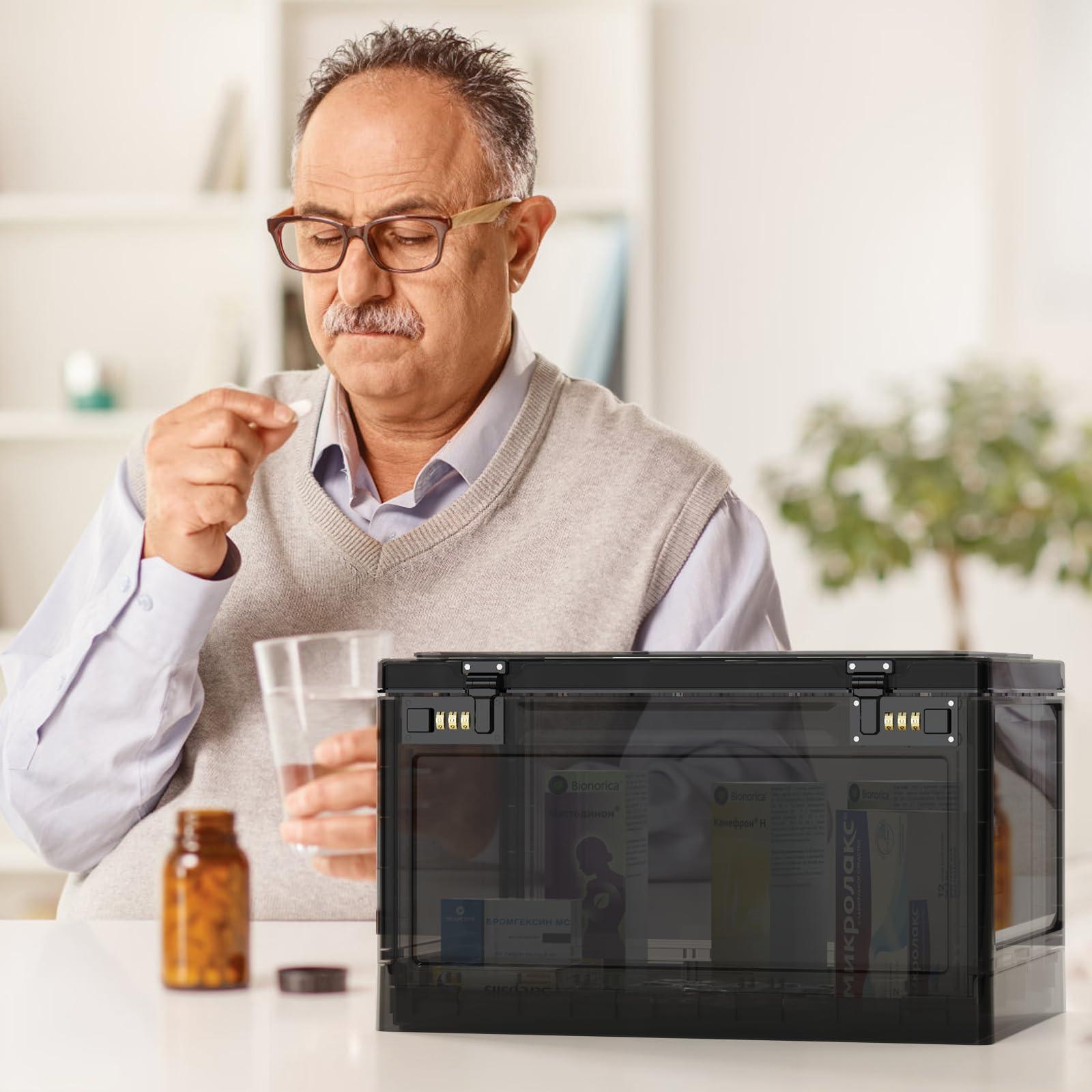 SANIDIKA Lock Box with Locker,Lockbox for Office,School,Home Personal Items Safe,Medicine Lockable Cabinet,Food Snacks Container,Files Documents Organizer,Kids Proof Prize Box (Translucent Black)