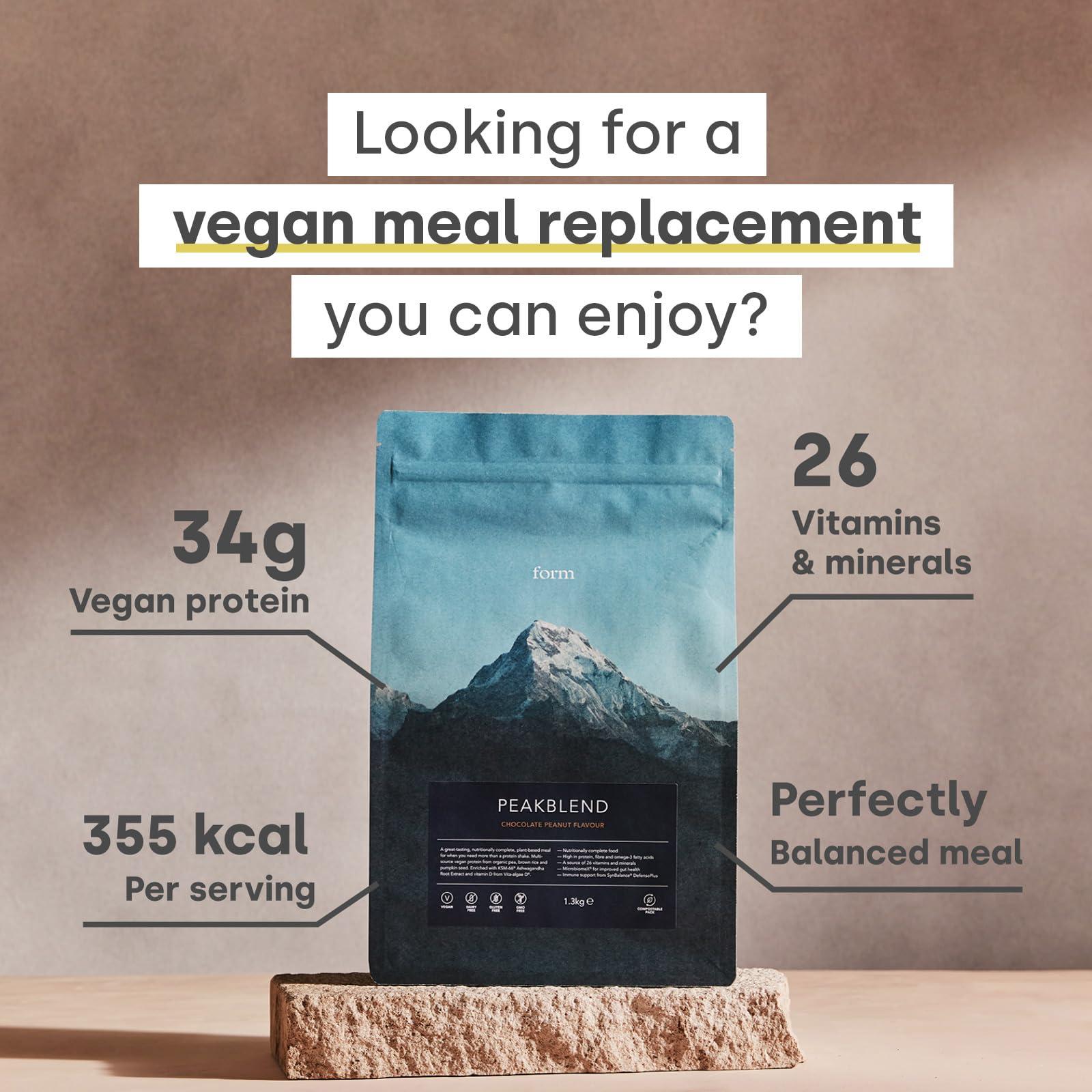 Form Form Peakblend - Vegan Meal Replacement Shake | High protein & fibre | 26 vitamins & minerals | meal replacement powder with no artificial sweeteners |13 servings - 1.3kg (Chocolate Peanut)