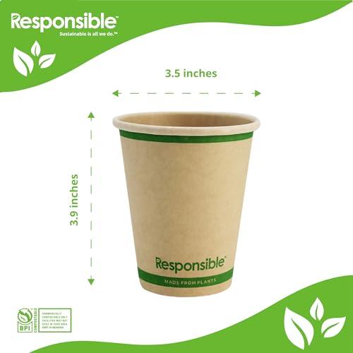 Responsible Products Responsible Products 10 oz Paper Hot Cups, Tree-Less Compostable Paper Coffee Cups, Extra Strength, Tree-Free and Made Without PFAS, Natural Brown (1000 Count)