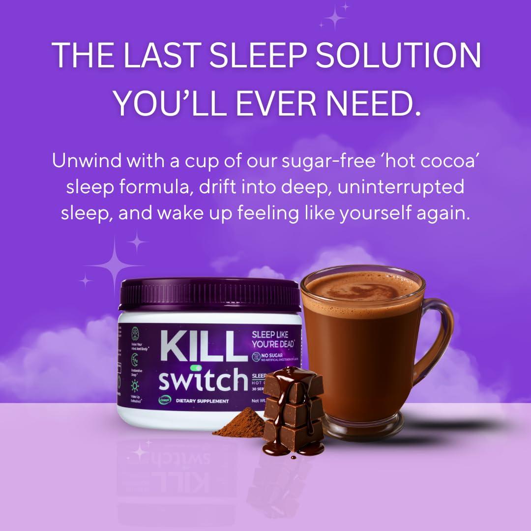 SWITCH Magnesium Hot Chocolate Killswitch Nootropics Brain & Sleep Support Supplement - Calming Magnesium Powder Promotes Restful Nights & Productive Days - Real Cacao, Sugar-Free, Made in USA