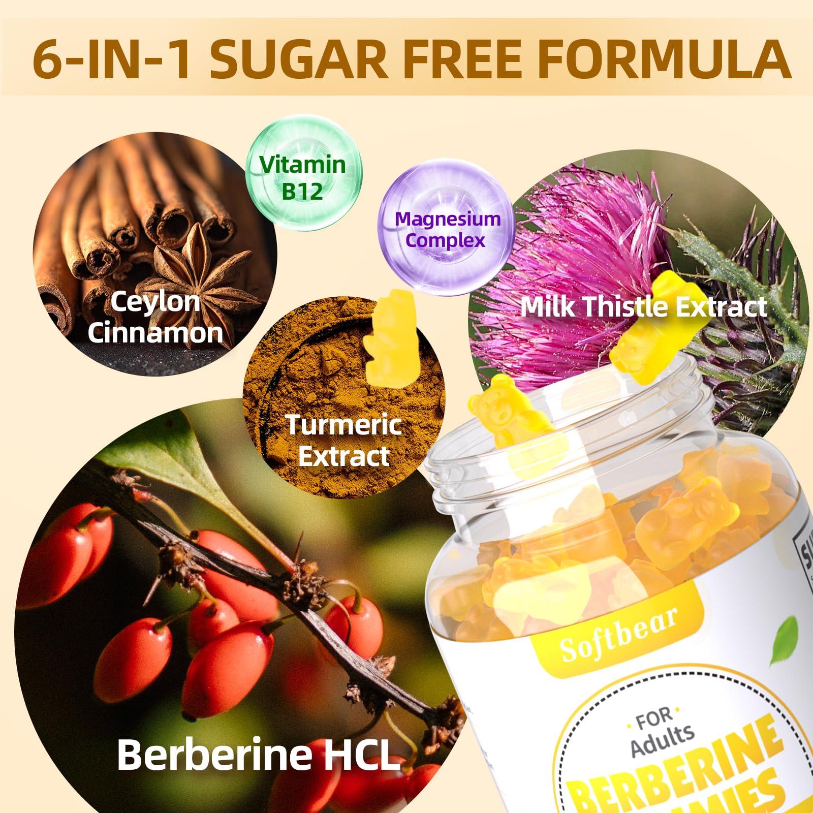 softbear softbear Berberine Gummies Super Berberine with Ceylon Cinnamon for Immune Digestive Health Organic Berberine Supplement 1500mg-99% Purity Berberine HCL 120 Gummies Mango Flavor
