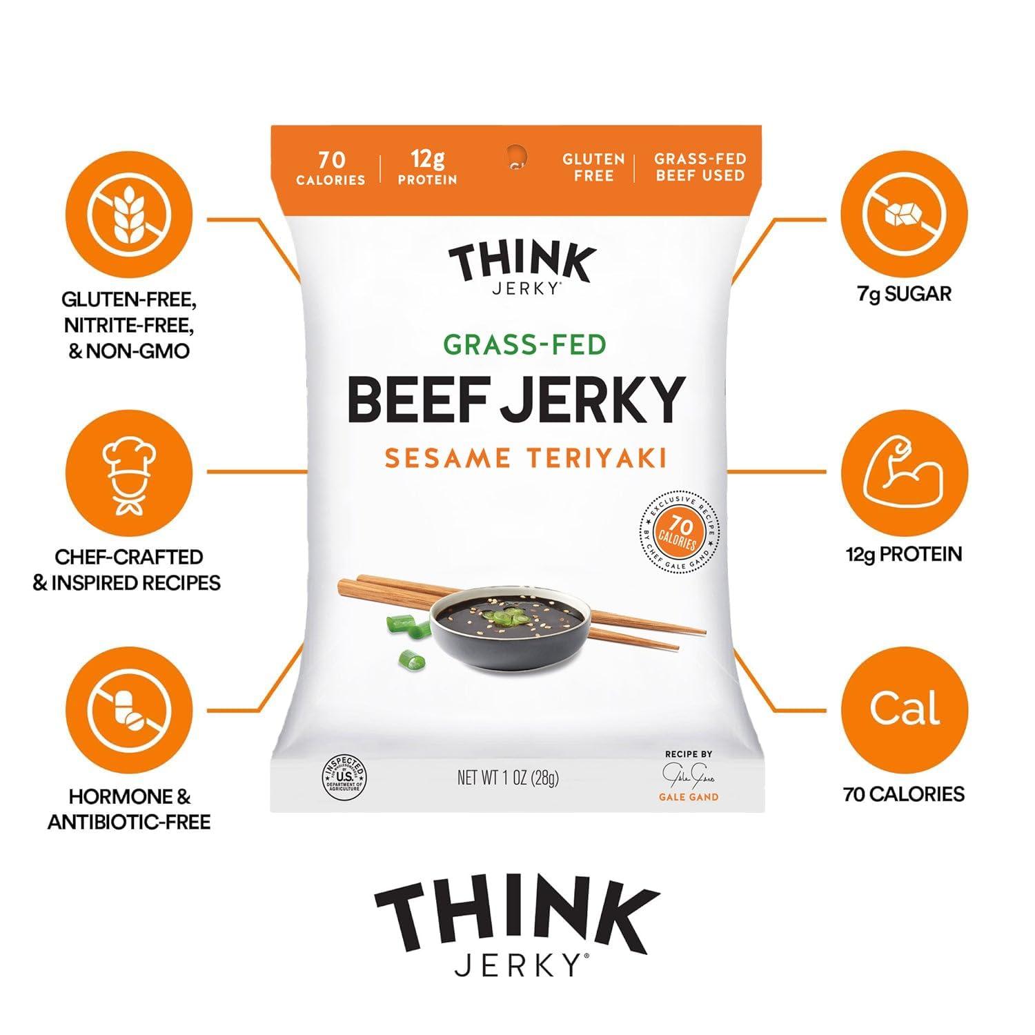 Think Jerky Think Jerky, Beef and Turkey Jerky Variety Pack (1.0 Ounce Bags, Pack of 8) Contains 2 Bags of Each: Classic Beef Jerky, Sweet Chipotle Beef Jerky, Sriracha Honey Turkey Jerky, and Sesame Teriyaki Beef Jerky - Healthy Jerky Snack, Low Calorie, Low Fa