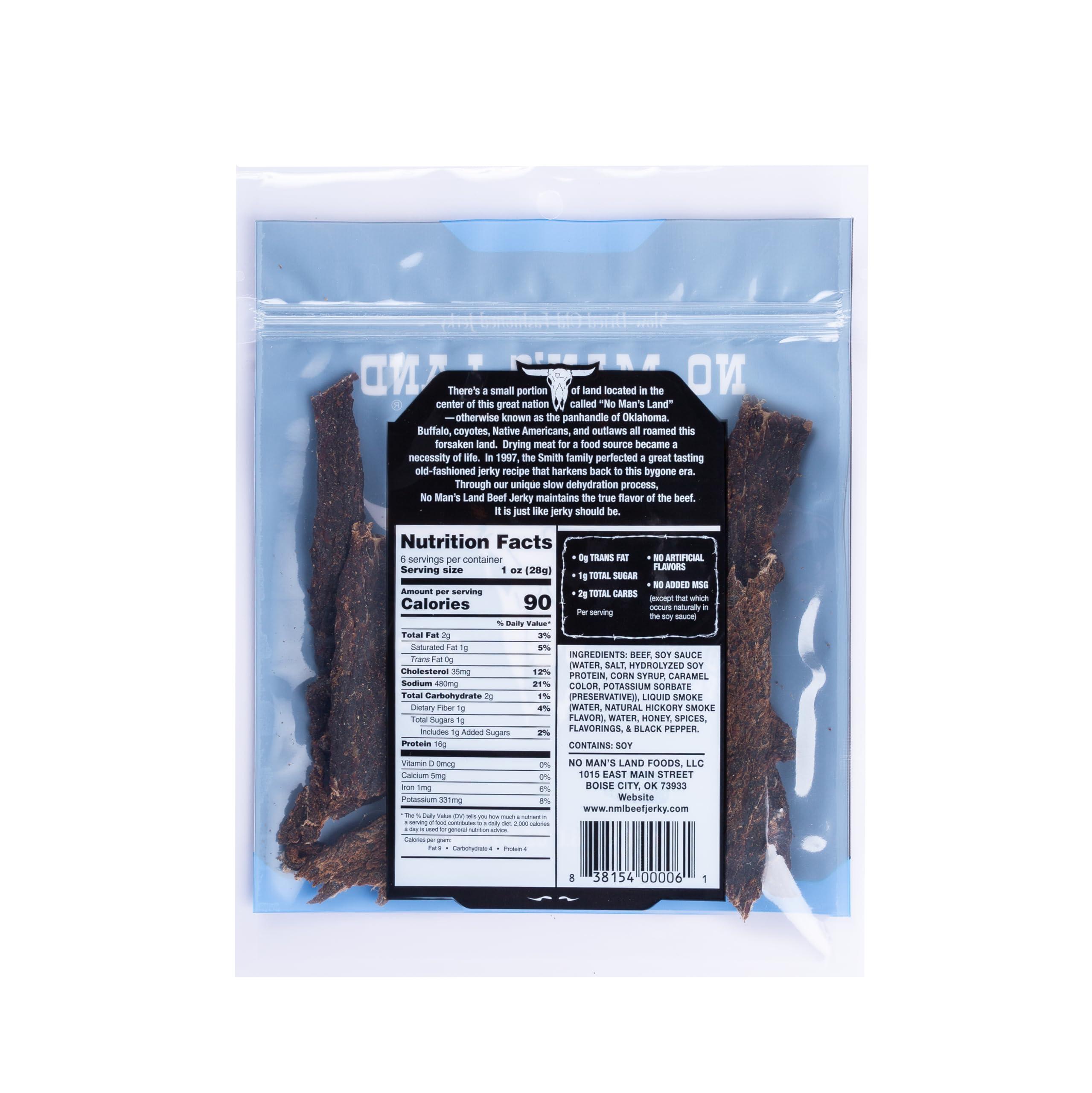 NO MANS LAND BEEF JERKY No Man’s Land BLACK PEPPER Beef Jerky High Protein Low Calorie Low Carb Beef Snack 6.0oz Bag