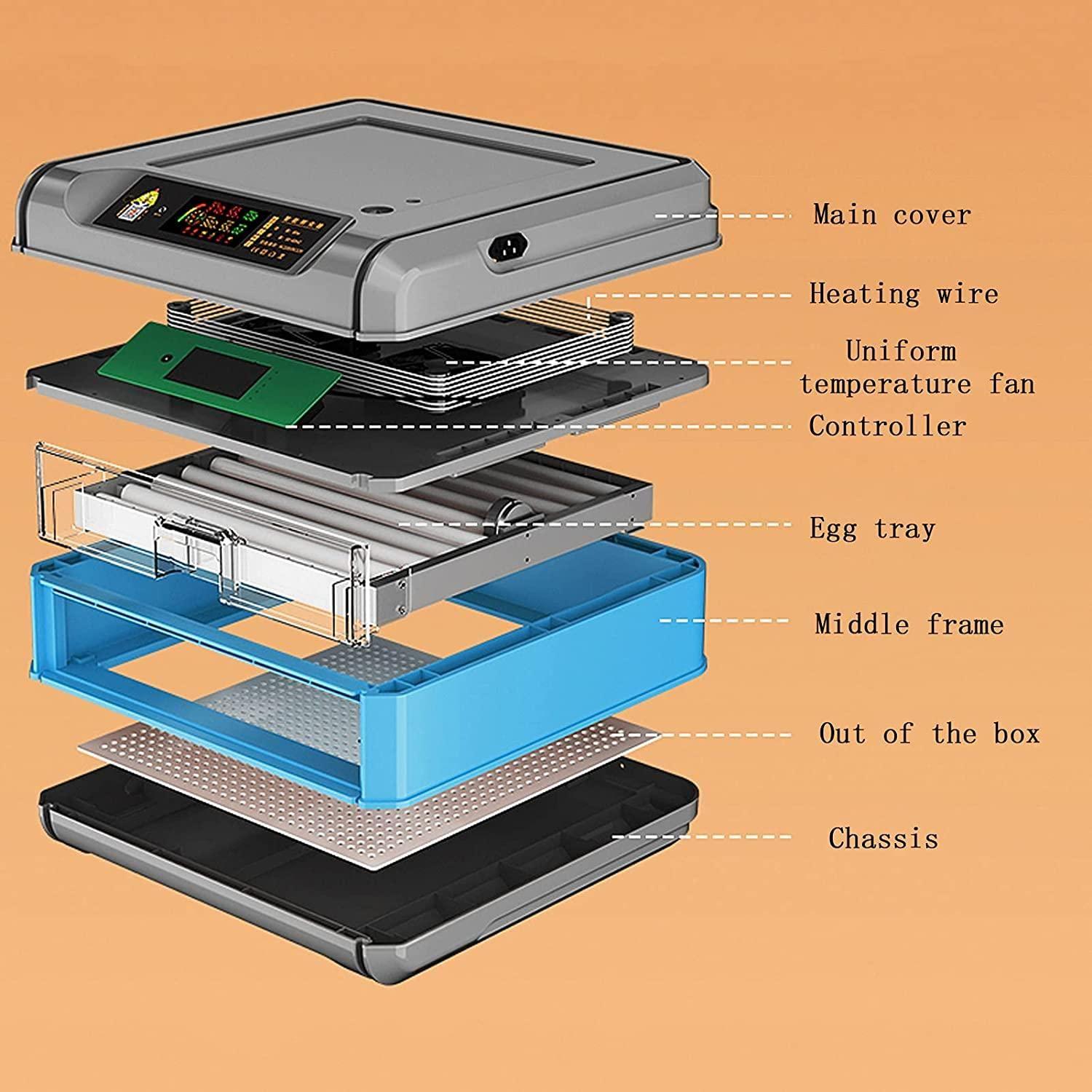 LINCYS 128/192/300egg Incubator, Digital Fully Automatic Brooding Machine Poultry Hatcher with Fully Automatic Egg Turning and Humidity Control Bird Hatcher,128Egg