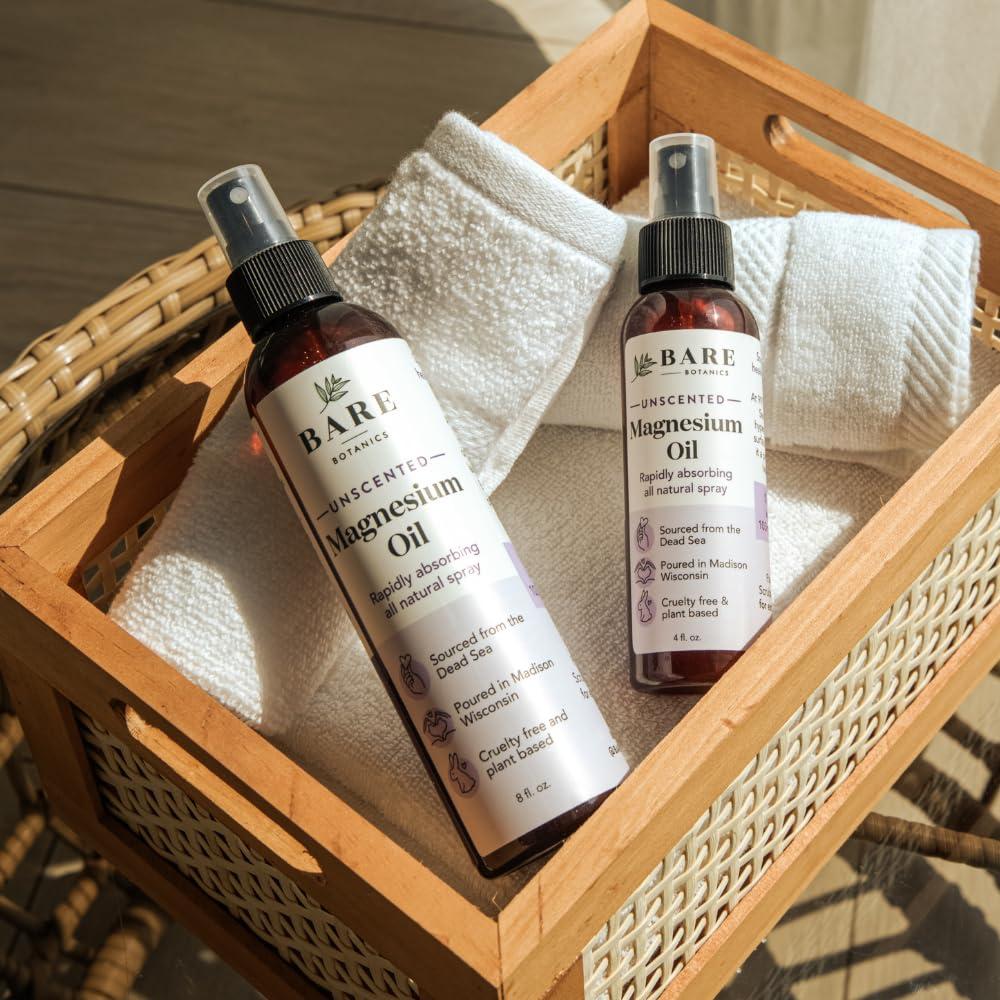 BARE BOTANICS Bare Botanics Unscented 16oz Pure Magnesium Oil Spray from The Dead Sea | Rapidly Absorbing | Handpoured in Madison, WI | Supports Sleep & Soothes Sore Muscles