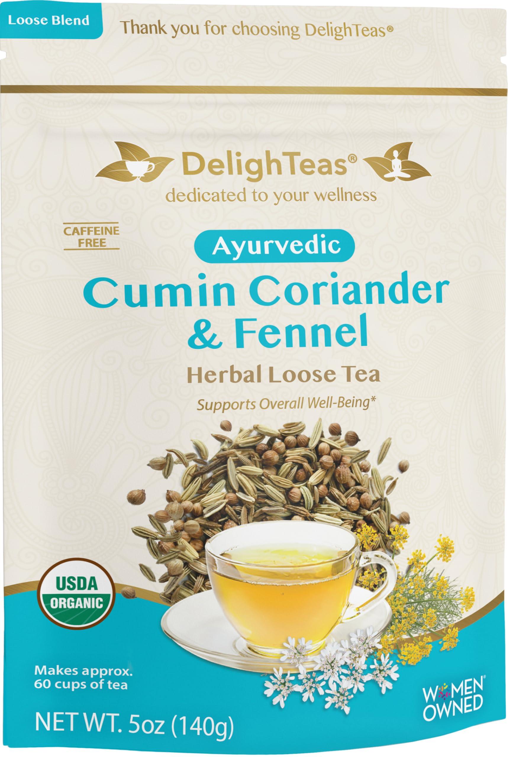 DelighTeas DelighTeas Organic Digest & Detox CCF Tea | Ayurvedic Cumin, Coriander, Fennel Loose Leaf Tea for Digestion, Detox Cleanse | USDA Organic, Non-GMO, Caffeine Free, Sugar Free | 60 Servings, 5 oz.