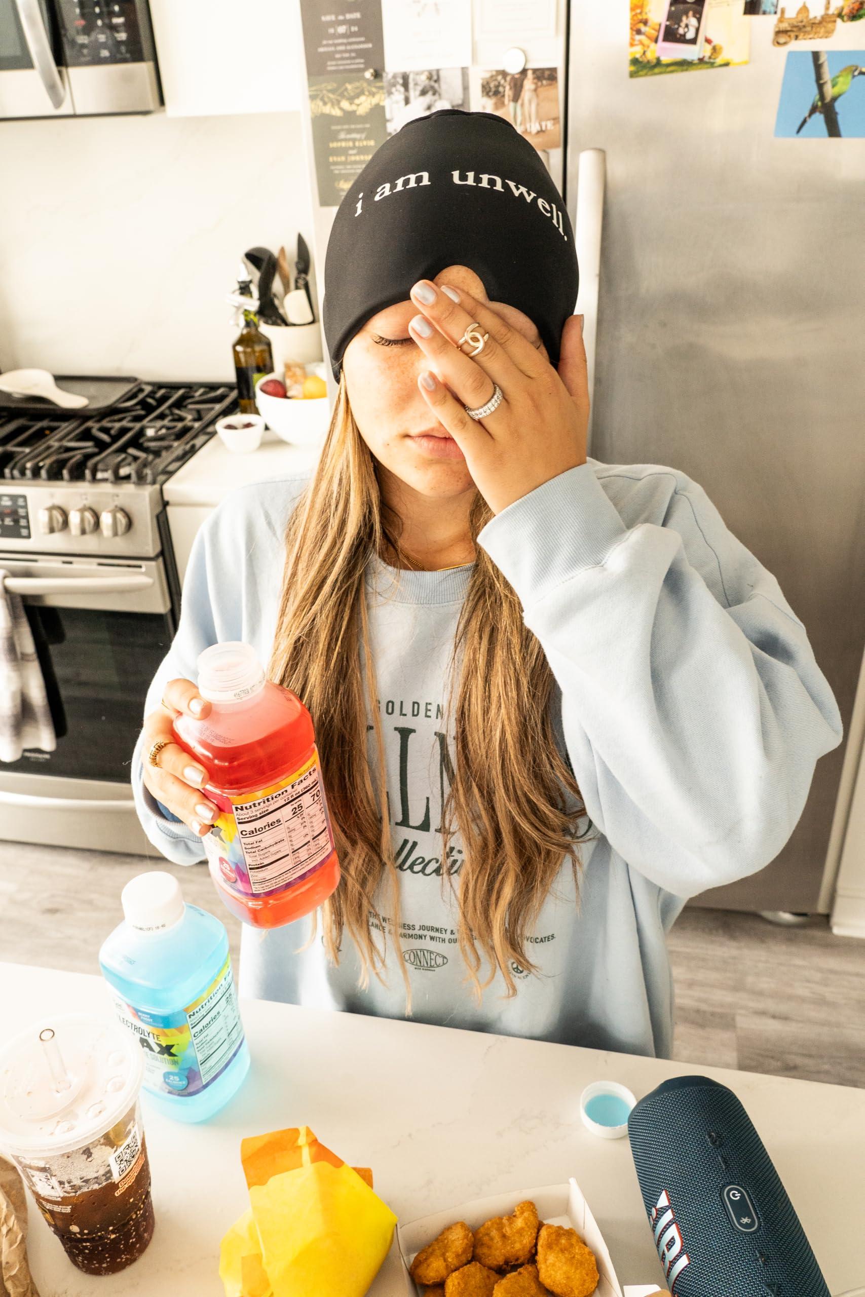 Huggs Huggs Migraine Relief Cap - I Am Unwell - Cooling Gel Head Wrap, Cold Compress Cap for Headache, Stress, & Tension