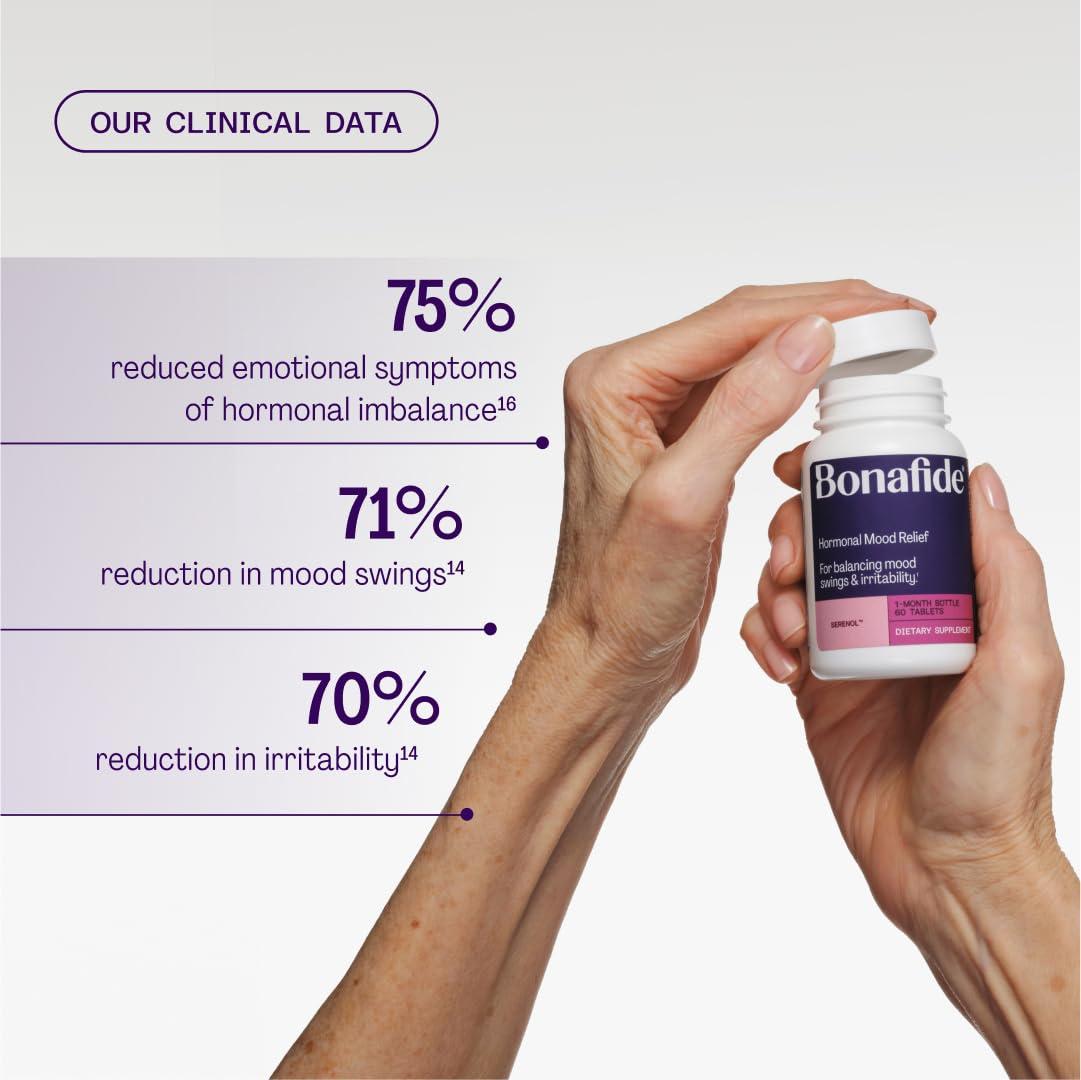 Bonafide Bonafide Serenol Relief from Hormonal Mood Swings, Irritability, & PMS Bloating. 3-Month Supply (180 Tablets)