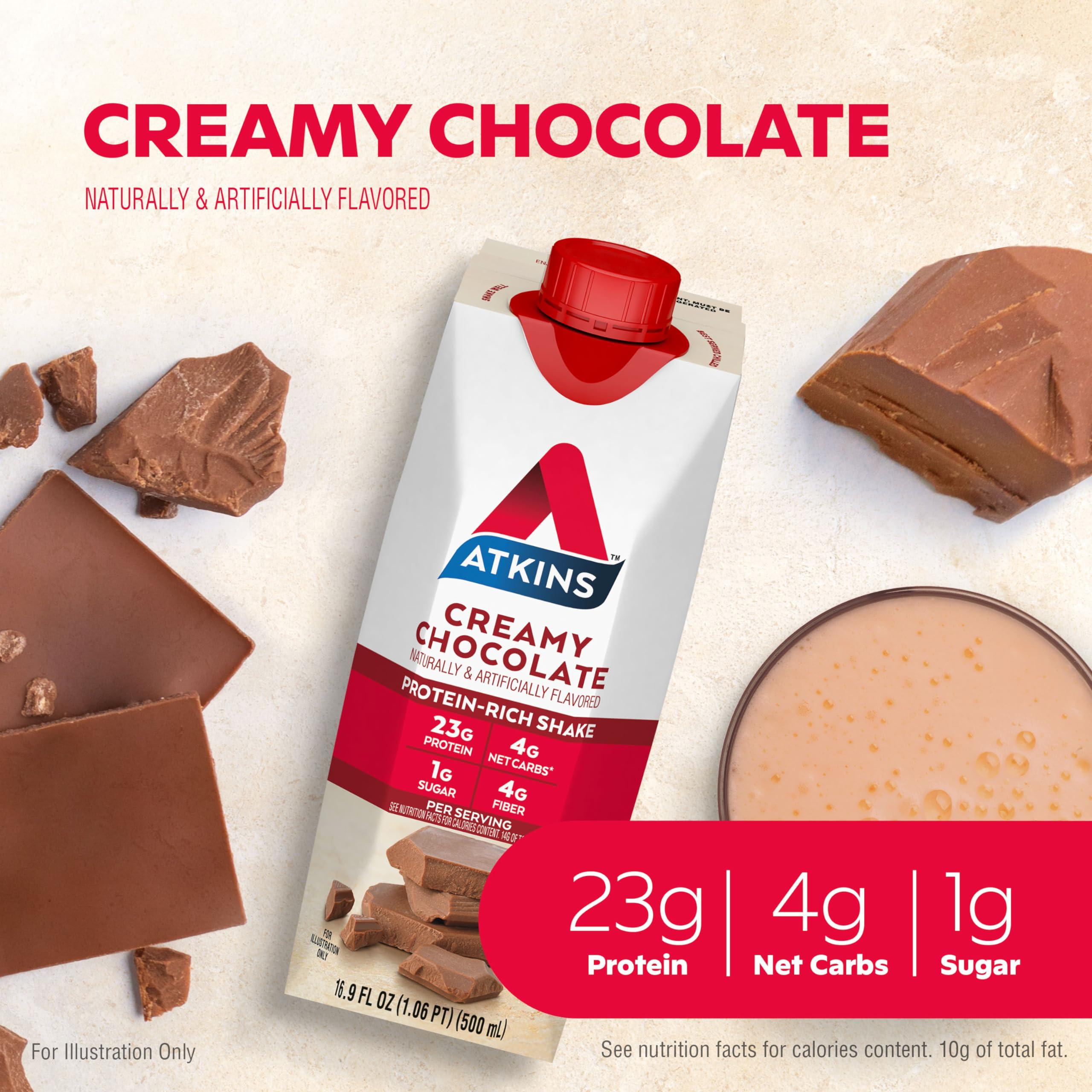 Atkins Atkins Creamy Chocolate Meal Size Protein Shake & Milk Chocolate Delight Protein Shake, 15g Protein, Low Glycemic, 2g Net Carb, 1g Sugar, Keto Friendly, 12 Count