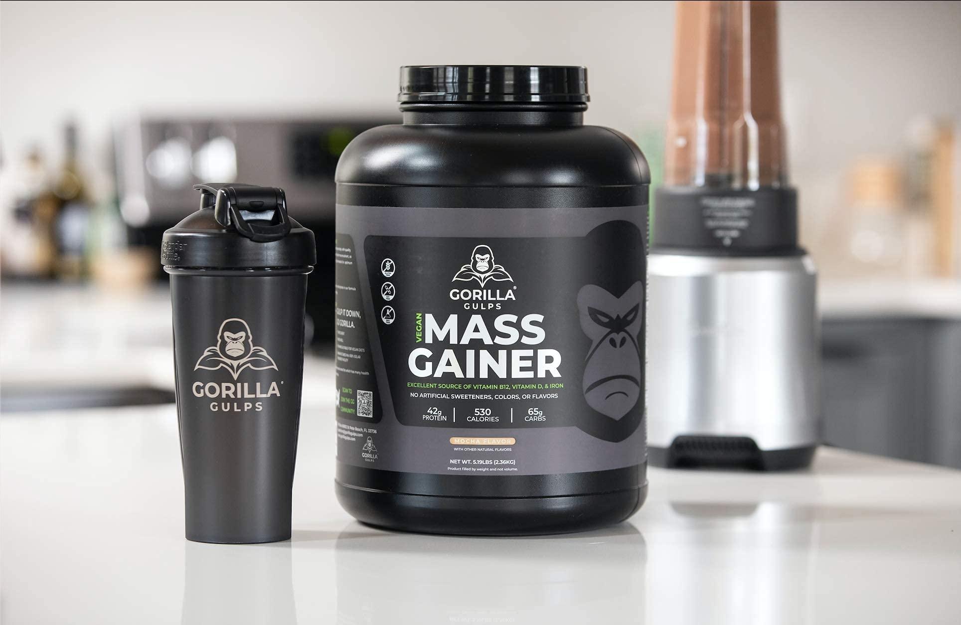 Gorilla Gulps Gorilla Gulps Mocha Vegan Mass Gainer 5 lb Natural High Calorie Protein Powder GMO, Gluten, Dairy, & Soy Free. No Artificial Ingredients 530 Calories 18 Servings