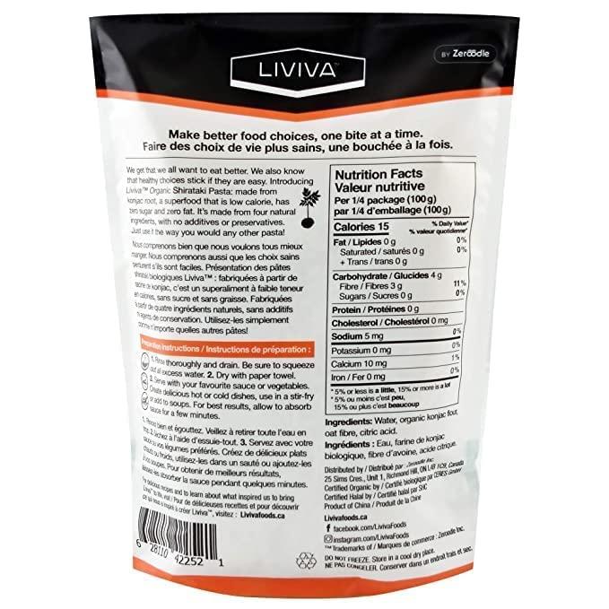 LIVIVA LIVIVA Organic Shirataki Spaghetti with Oat Fiber, Low-Calorie Pasta made from Konjac Root, Non-GMO, Gluten Free and Keto Certified (Pack of 2)