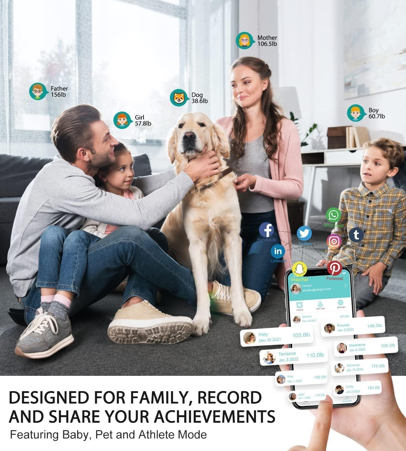 ABLEGRID ABLEGRID Body Fat Scale,Digital Smart Bathroom Scale for Body Weight, Large LCD Display Screen, 16 Body Composition Metrics BMI, Water Weigh, Heart Rate, Baby Mode, 400lb, Rechargeable