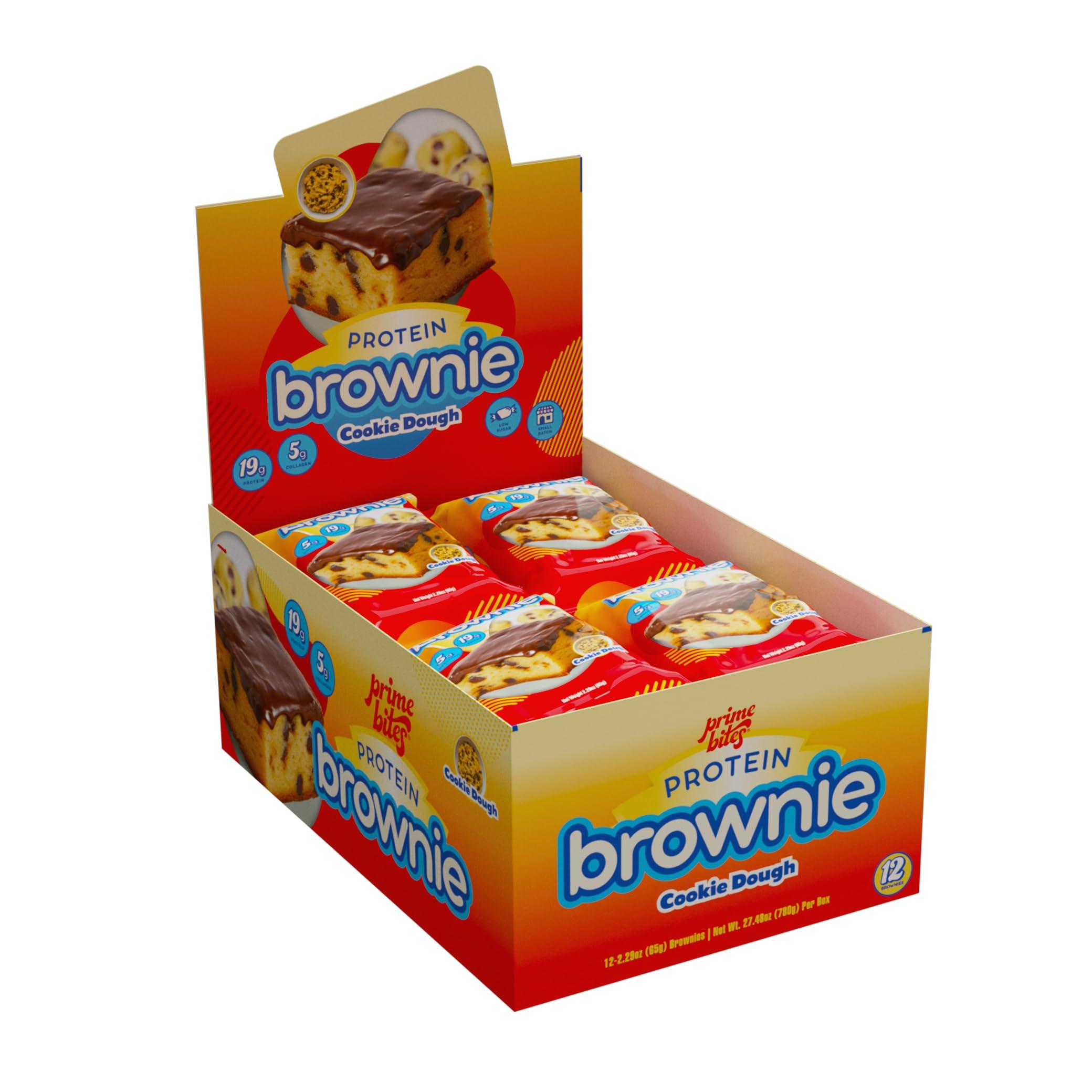 Alpha Prime Supplements Prime Bites Protein Brownie from Alpha Prime Supplements | High Protein, Collagen Fortified Low Sugar Treat | Delicious Snack | 12 Bars per Box (Cookie Dough Bites)
