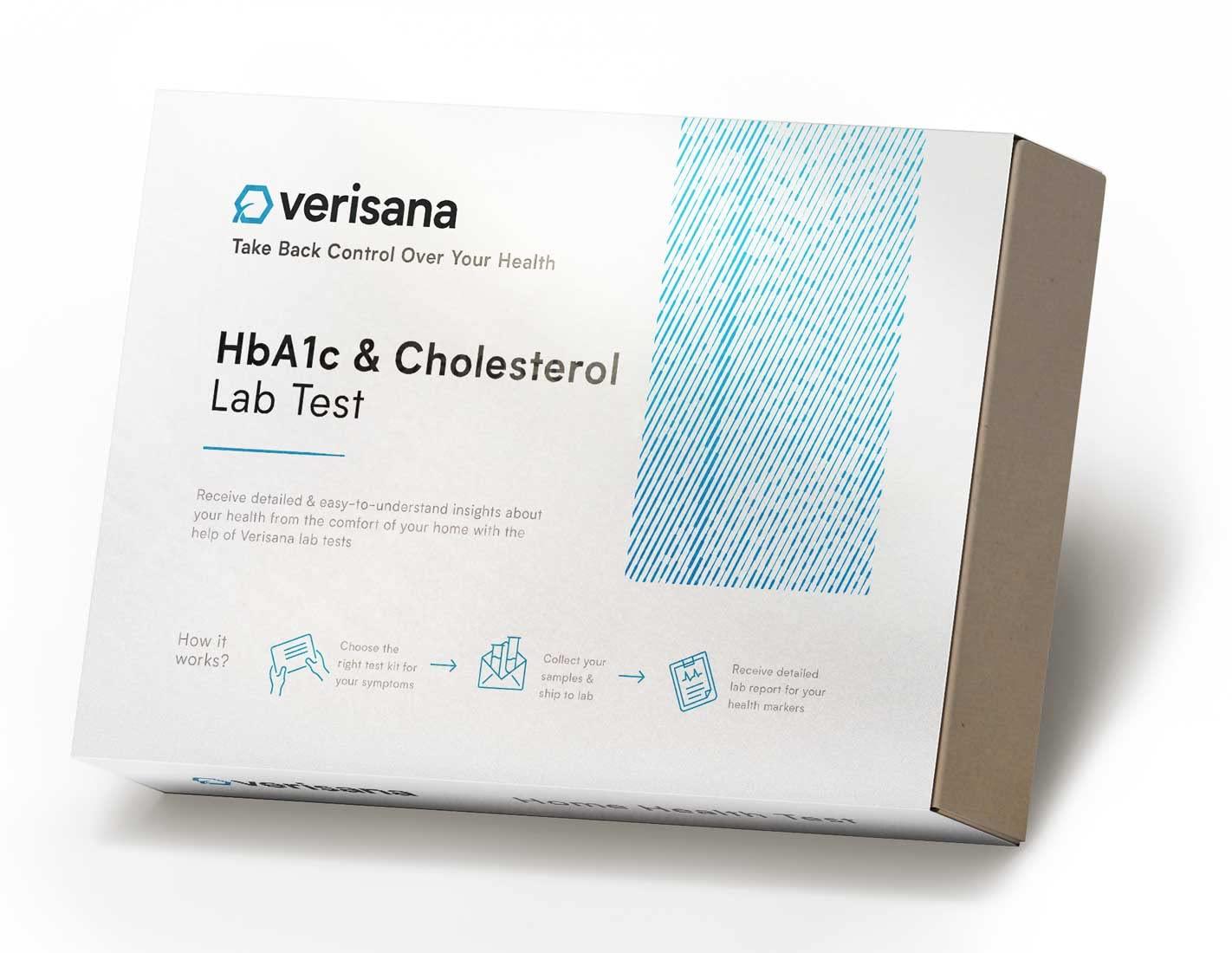 Verisana HbA1c & Cholesterol Test at Home Kit Measure Your A1c Blood Sugar Levels and Your Cholesterol Blood Analysis by CLIA-Certified Lab Verisana