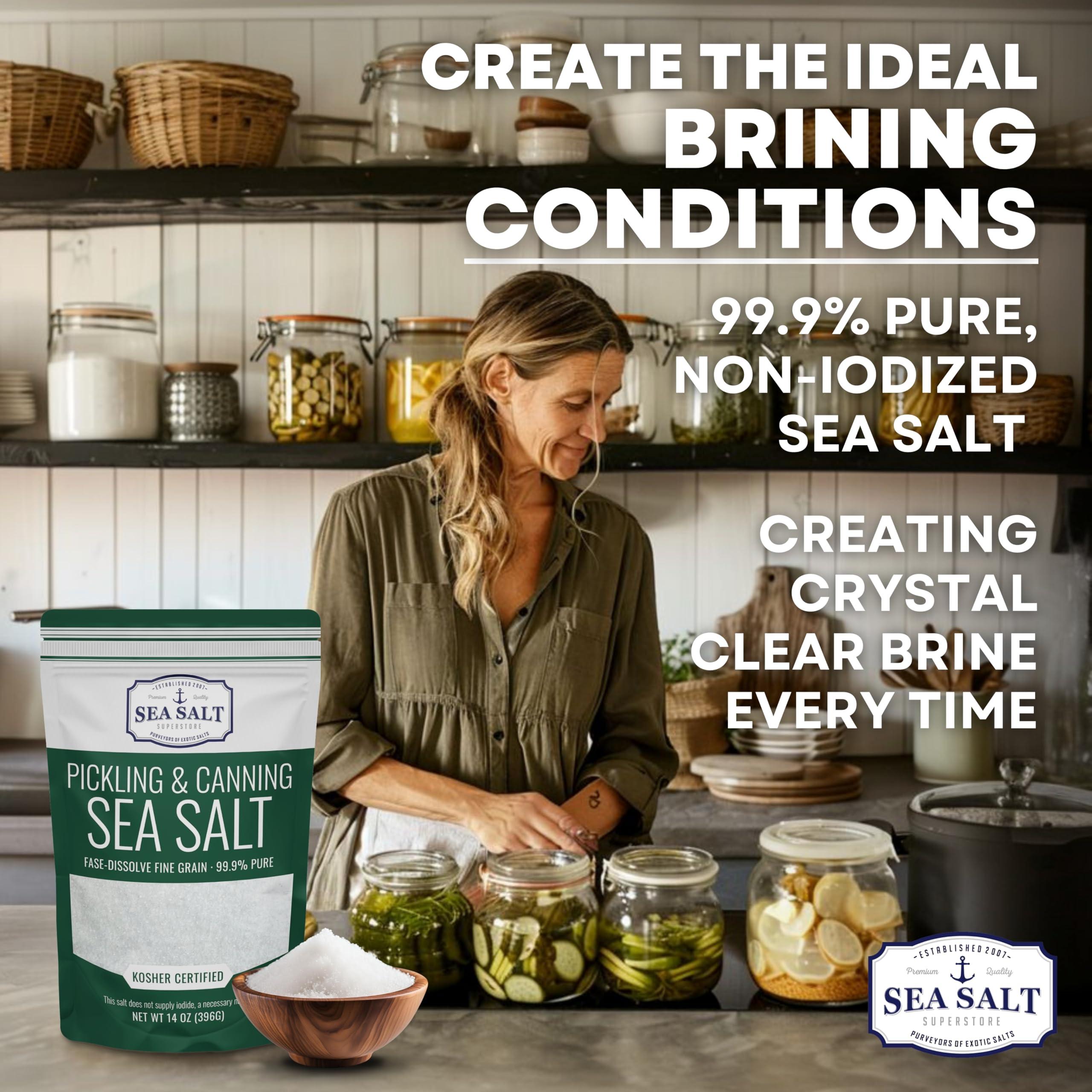 Sea Salt Superstore Pickling & Canning Salt, Pickling Salt & Curing Salt for Natural Preserving, Fine Sea Salt & Kosher Salt for Brining, Non-Iodized Salt, 30 oz Bag, Sea Salt Superstore