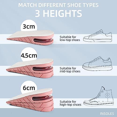 XINIFOOT Height Increase Insole 3-Layer Air Cushion Heel Insert Lift Shoes Insole for Men and Women Invisible Elevator Adjustable Insoles (Half Pad, Pink)